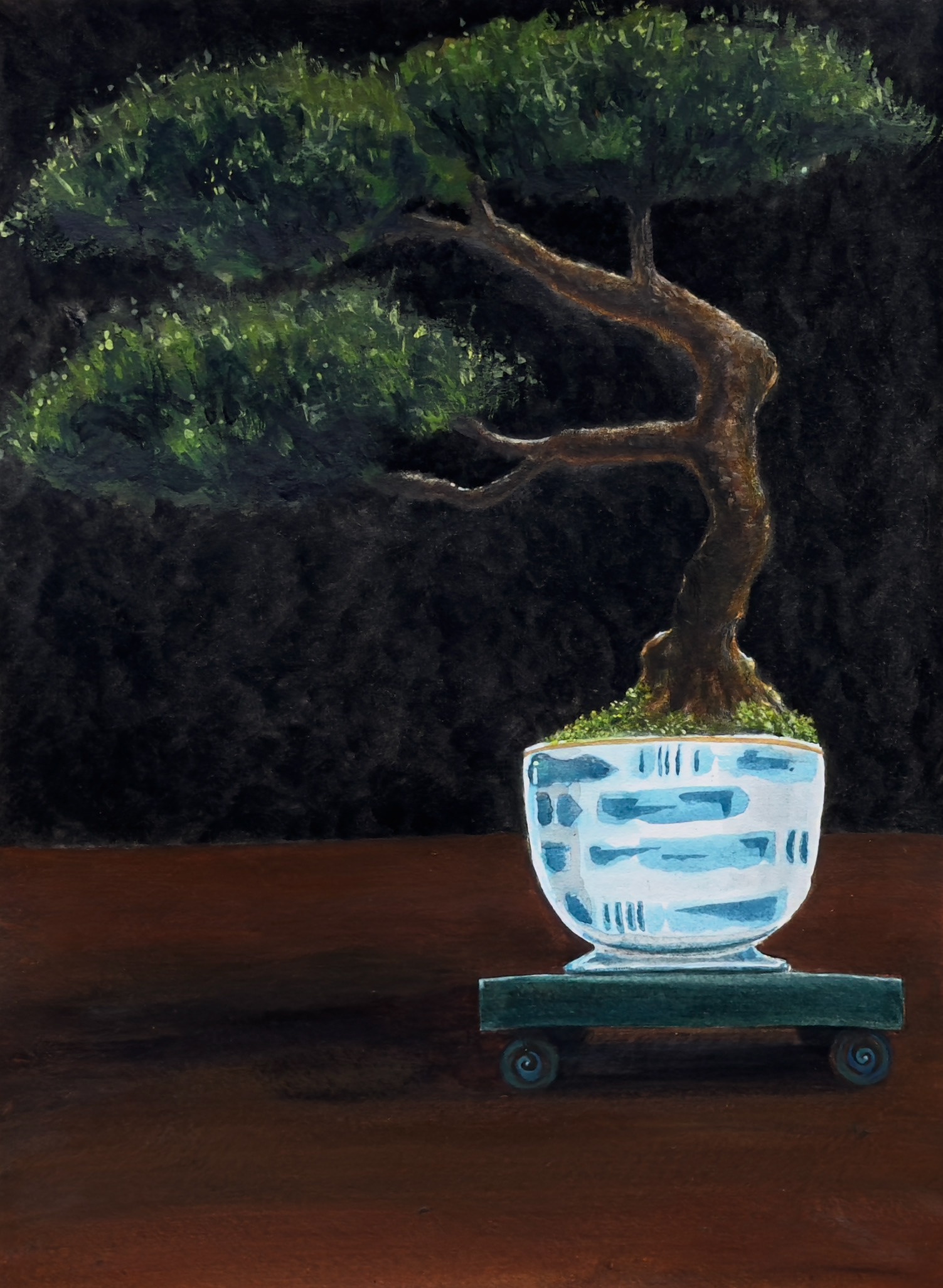 "Bonsai Zen" mixed media on watercolor paper