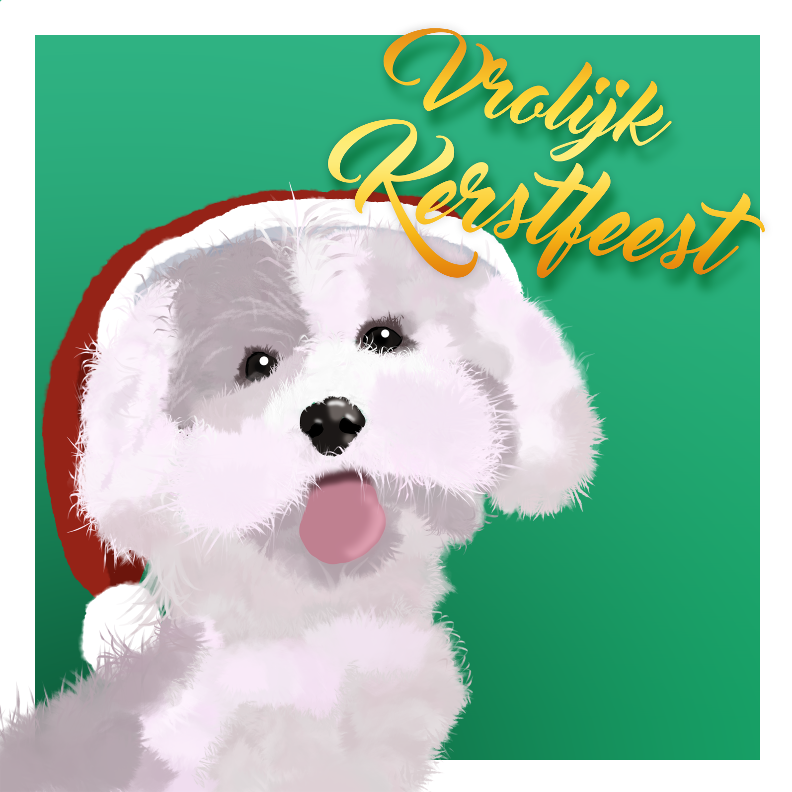 Een kerstkaart met een hondje
