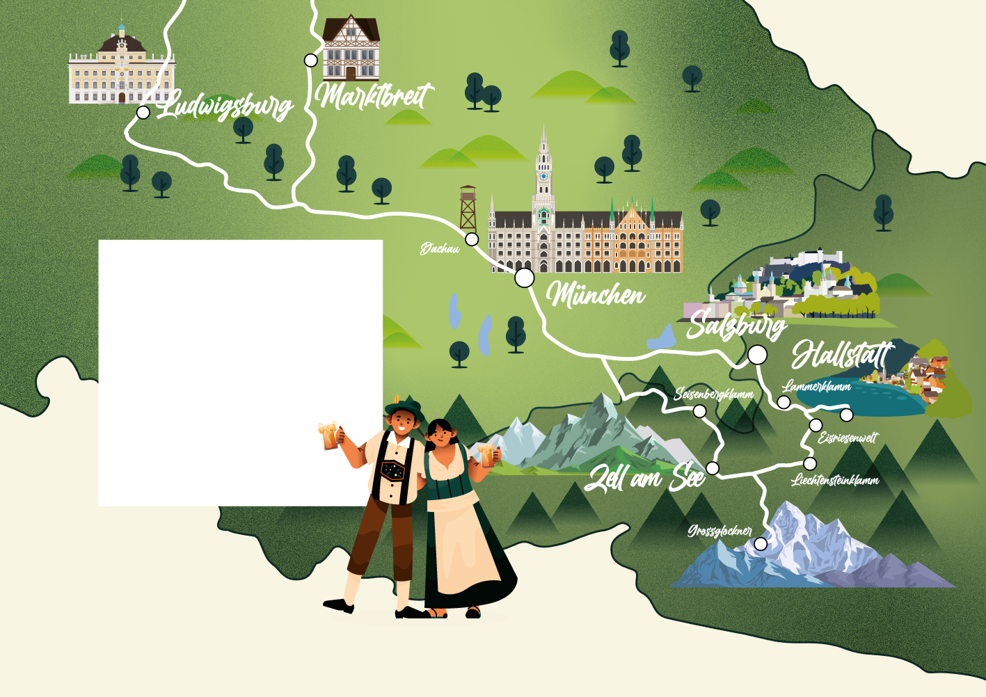 Een kaart van mijn reis door Zuid Duitsland en Oostenrijk