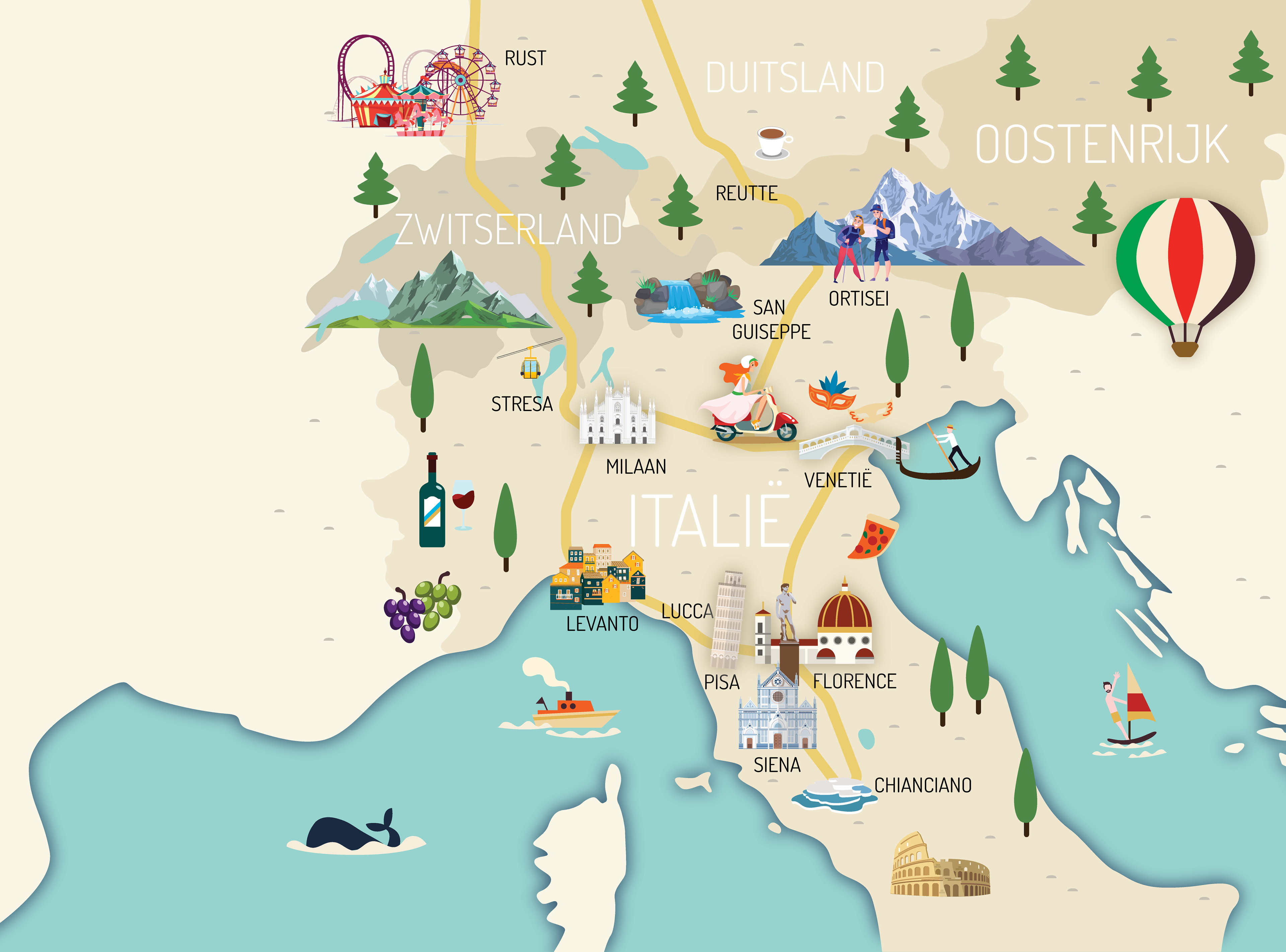 Een kaart van mijn reis door Noord Italië