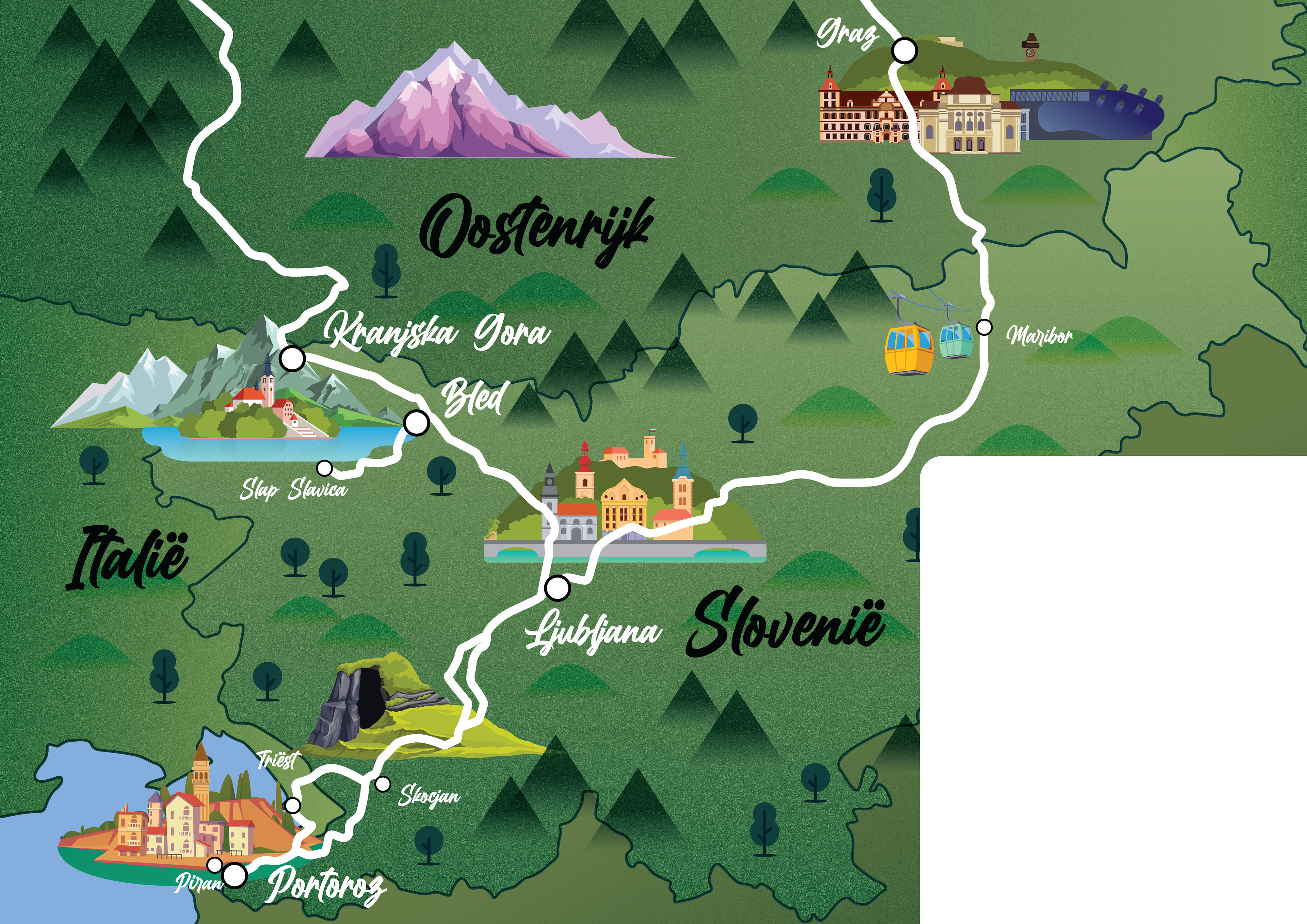 Een kaart van mijn reis door Oostenrijk, Slovenië en Italië