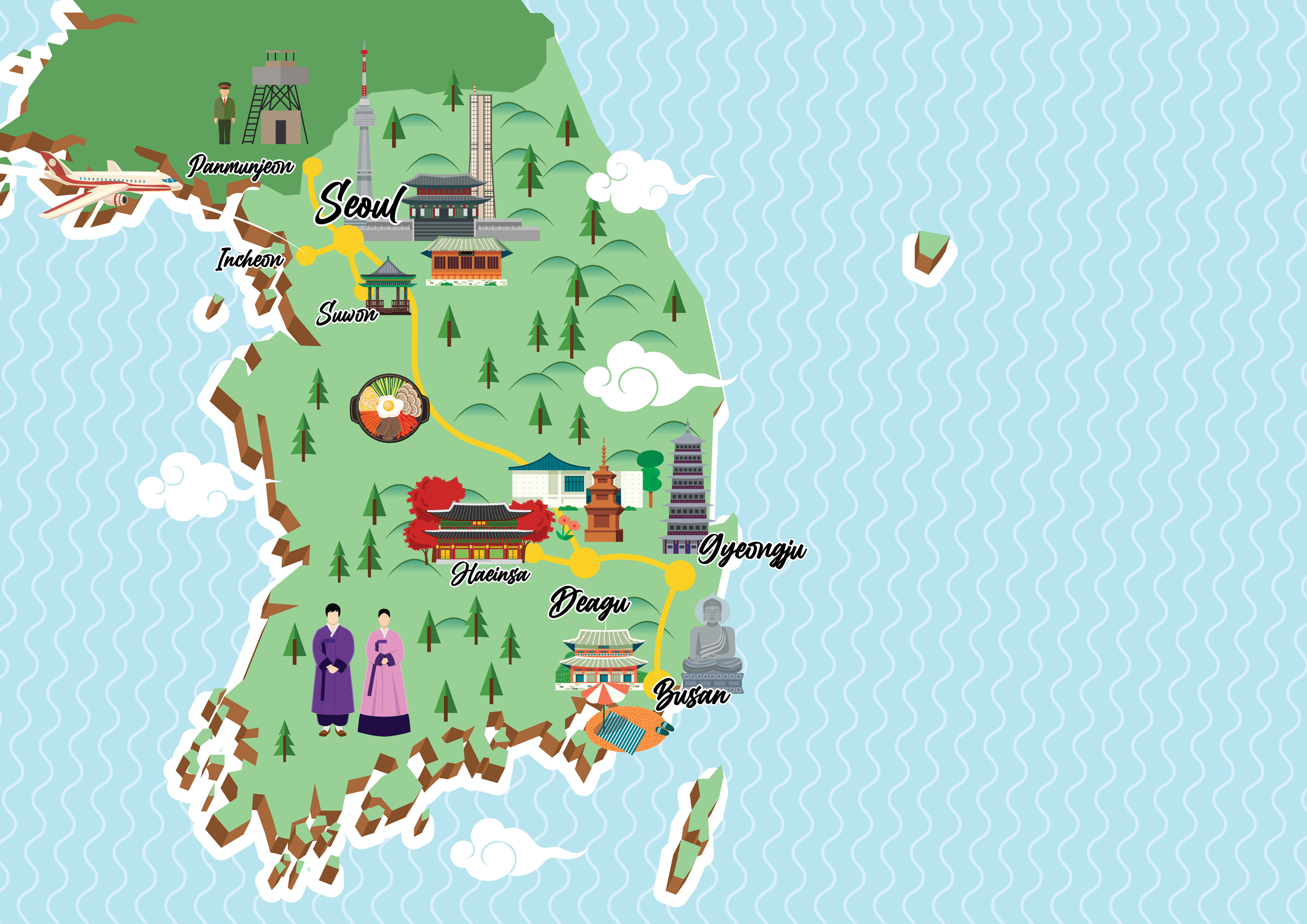 Een kaart van mijn reis door zuid korea