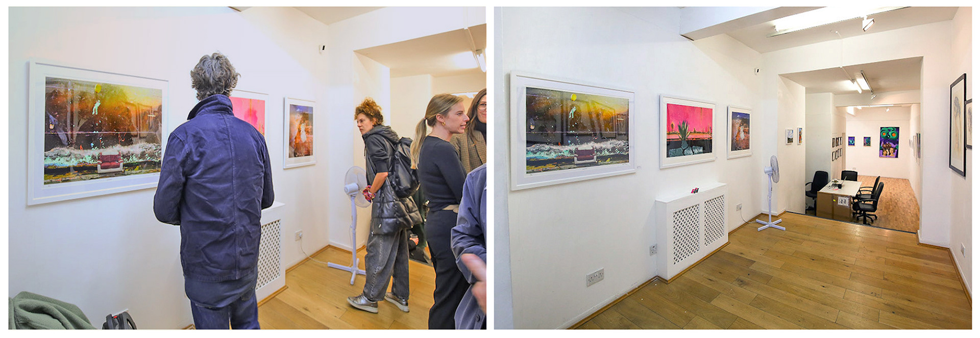BRICK LANE GALLERY two photographs of three limited edition prints hung on a white gallery wall .