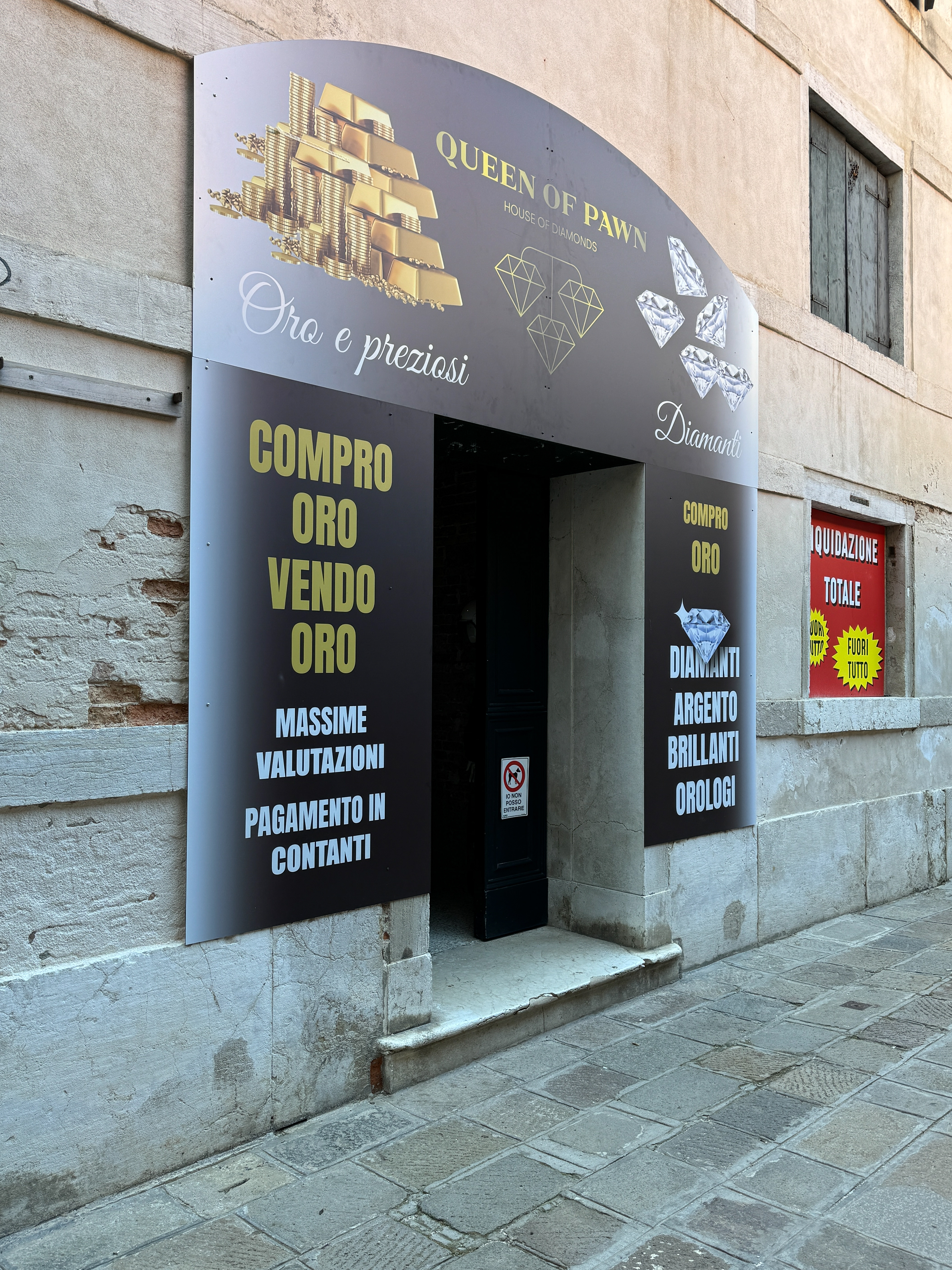 The outside of the Fondazione Prada looking like a pawn shop