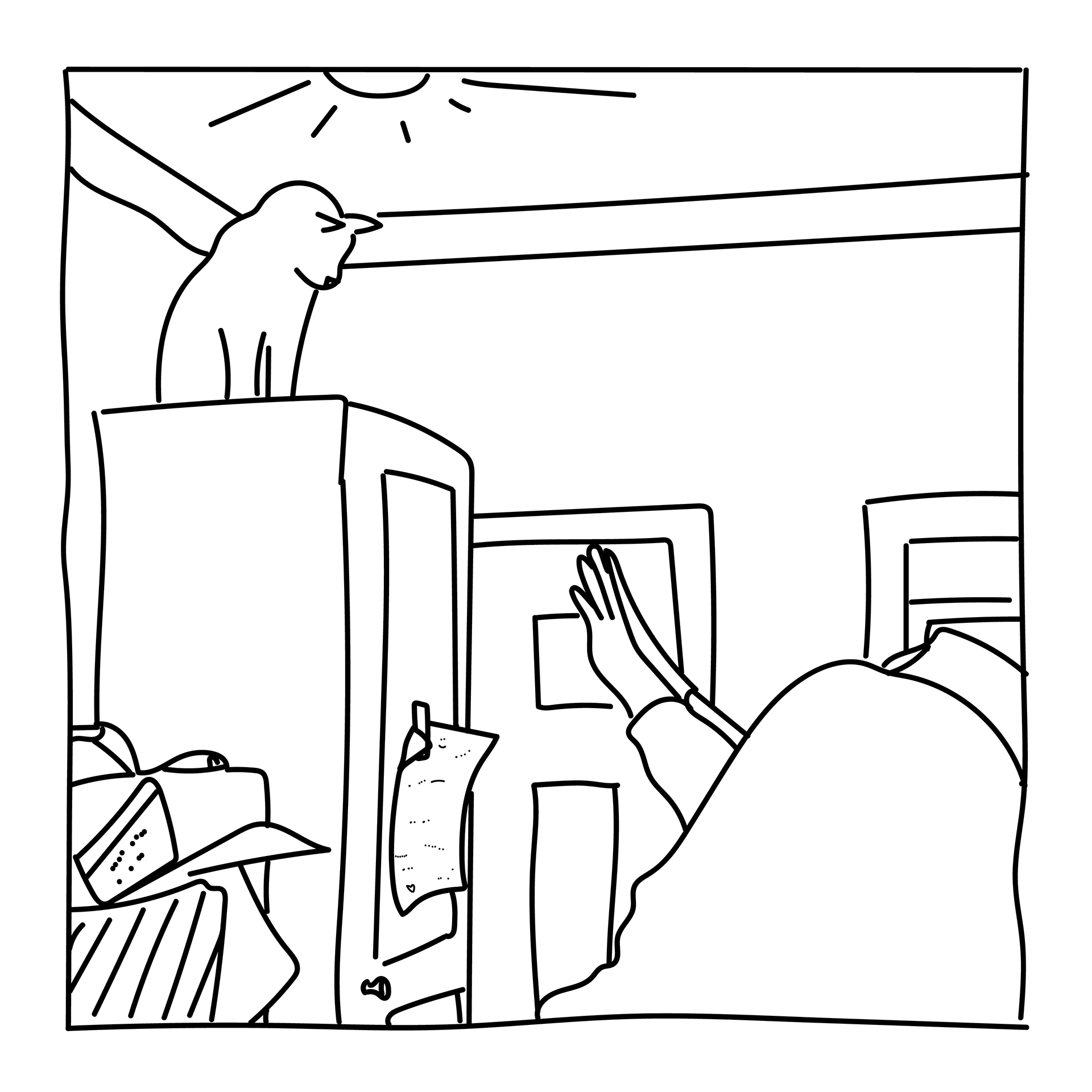 originally a t-shirt design for a DIY venue that was being retired. here I've shown the famous house cat, Lily, who is known to sit on top of the cabinets.