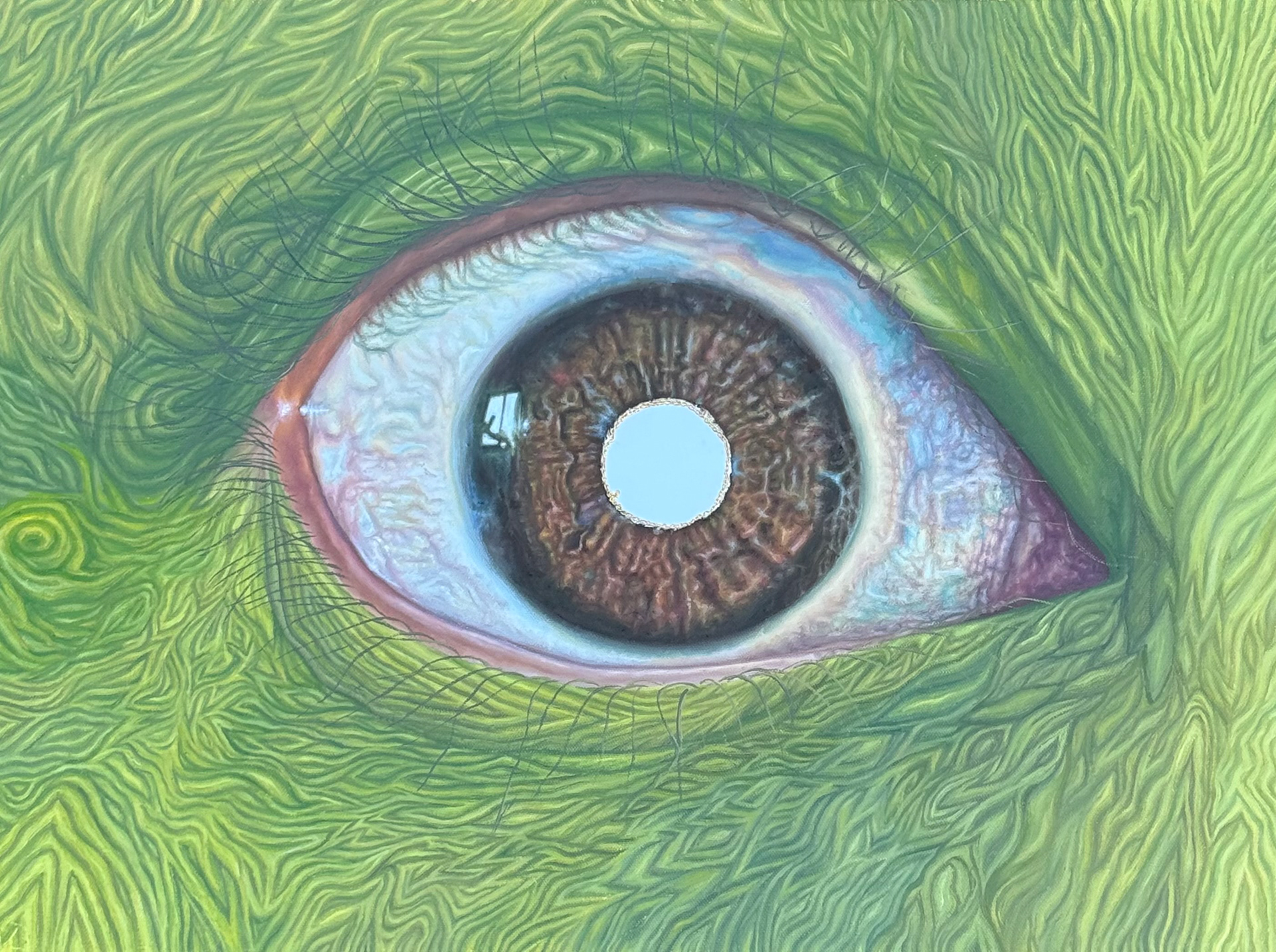 "Oneness" - 18x24 in. oil and acrylic on canvas, mirror and gold chain