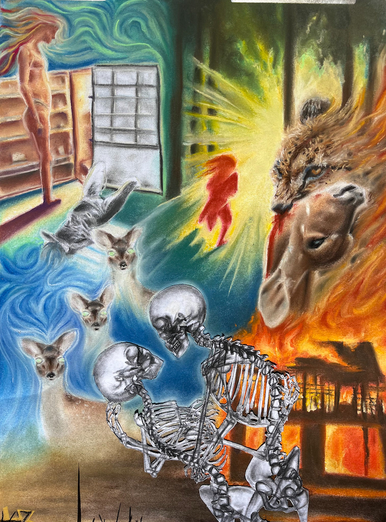 "Flight Freeze Fawn" - 18x24 in. soft pastels and charcoal on paper