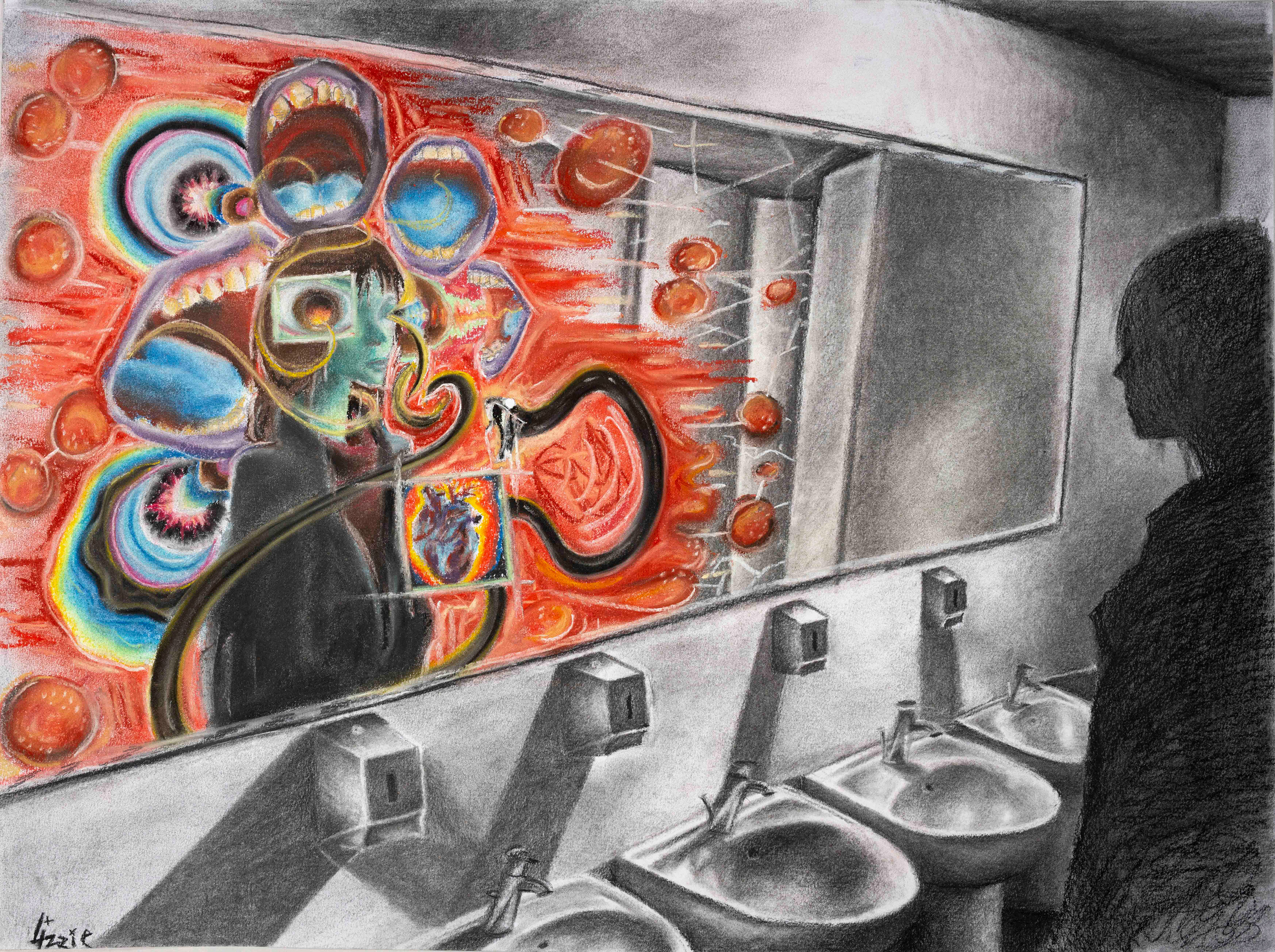 "It's Not Real" - 18x24 in. charcoal and pastels on paper