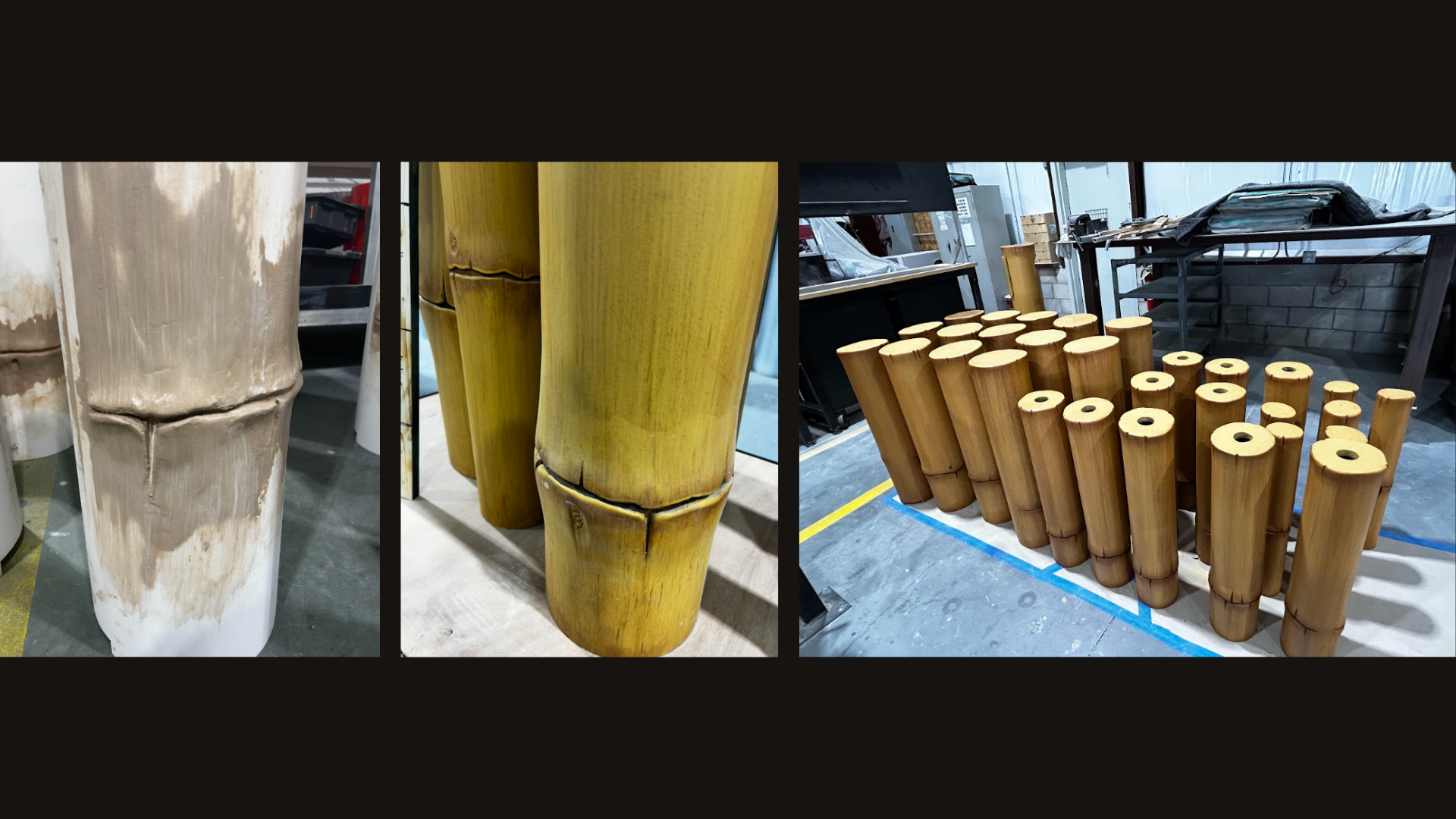 Universal Epic Universe: I hand sculpted bamboo details, sanded using hand sanders,  sprayed paint using paint guns, and hand painted details.