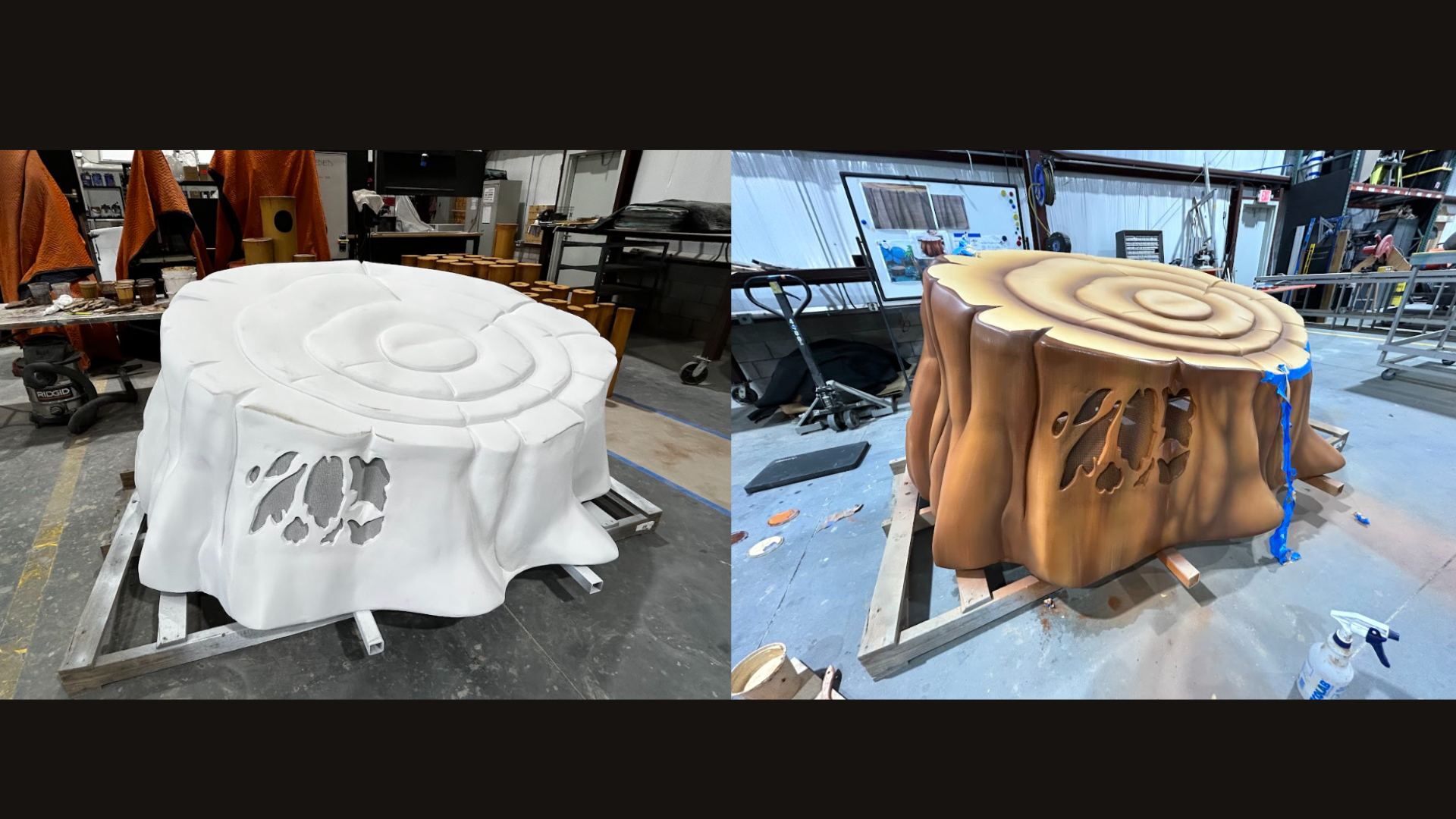 Universal Epic Universe: I hand painted and airbrushed details on the sides and top of the stump.