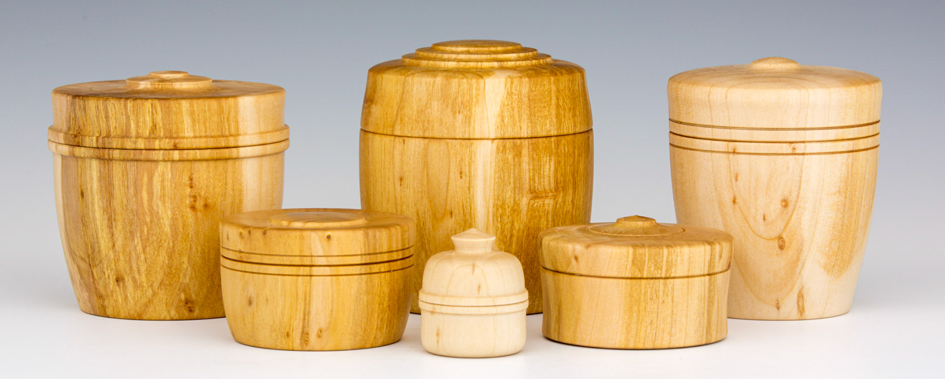 Array of Lidded Boxes - Dimensions ranging from 1.5 to 3.8 inches tall (B30, B31, B32, B34, B35 & B37)
