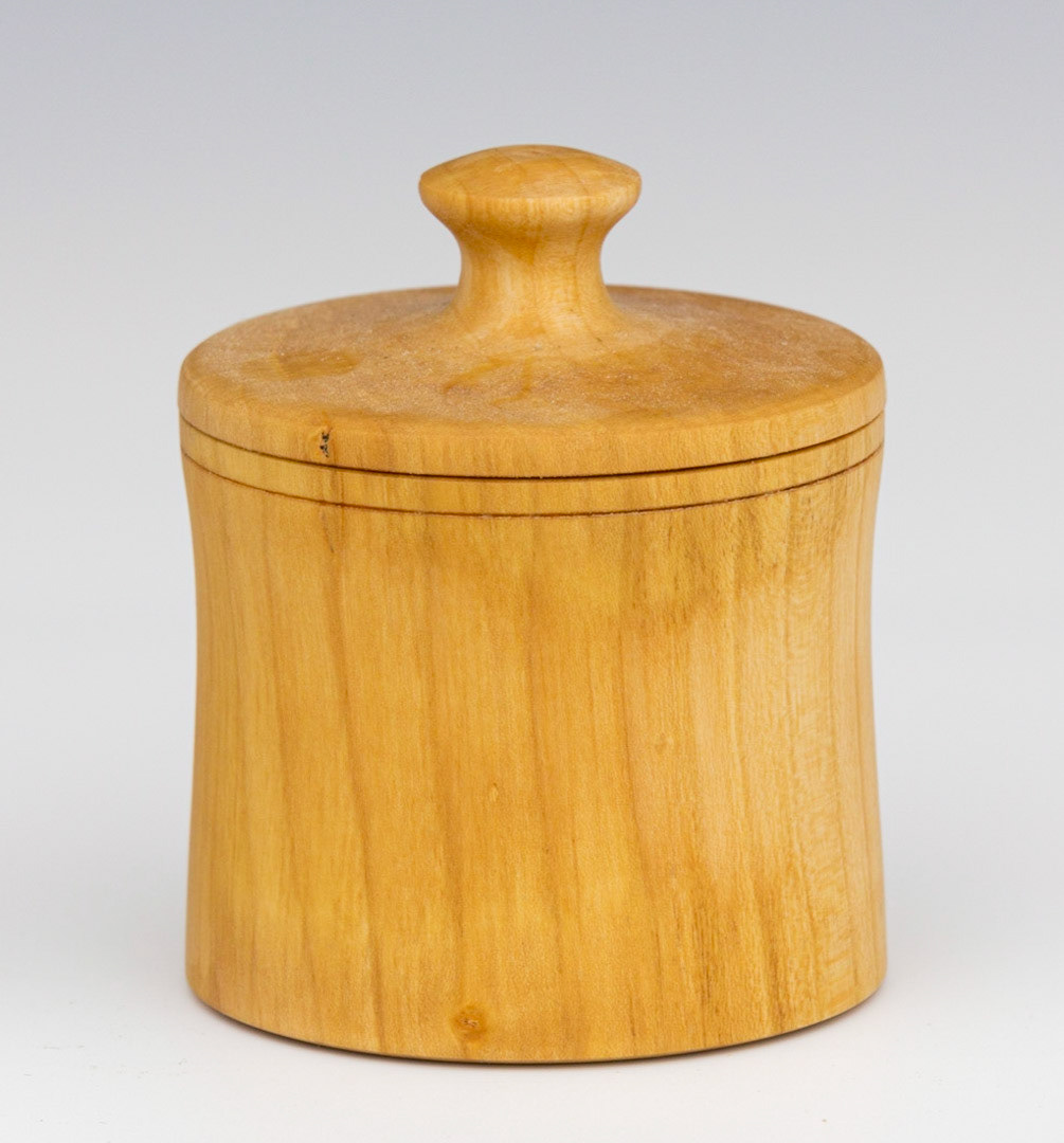 Plum Lidded Box - Diameter:  2 5/8 inches, Height:  2 1/4 inches (F69)