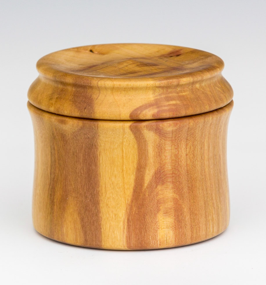 Plum Lidded Box - Diameter:   3 1/8 inches, Height:  2 5/8 inches (F67)