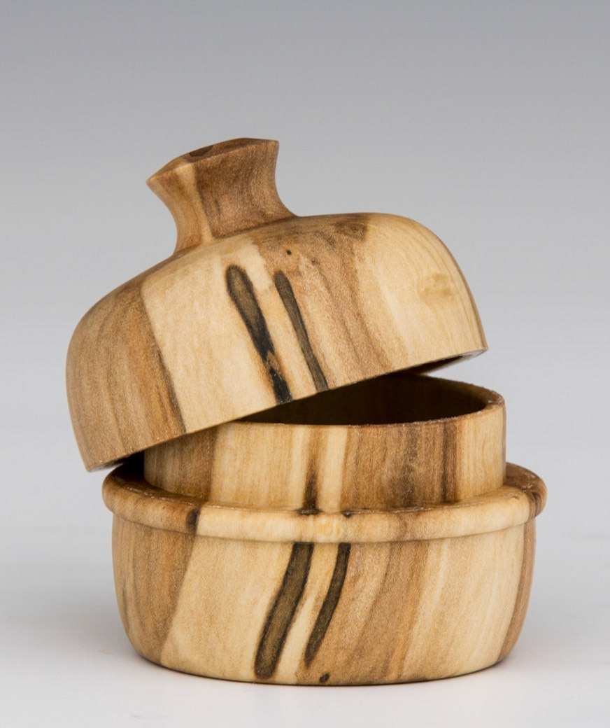 Ash Lidded Box - Diameter: 1 5/8 inches, Height: 1 3/4 inches  (E9)