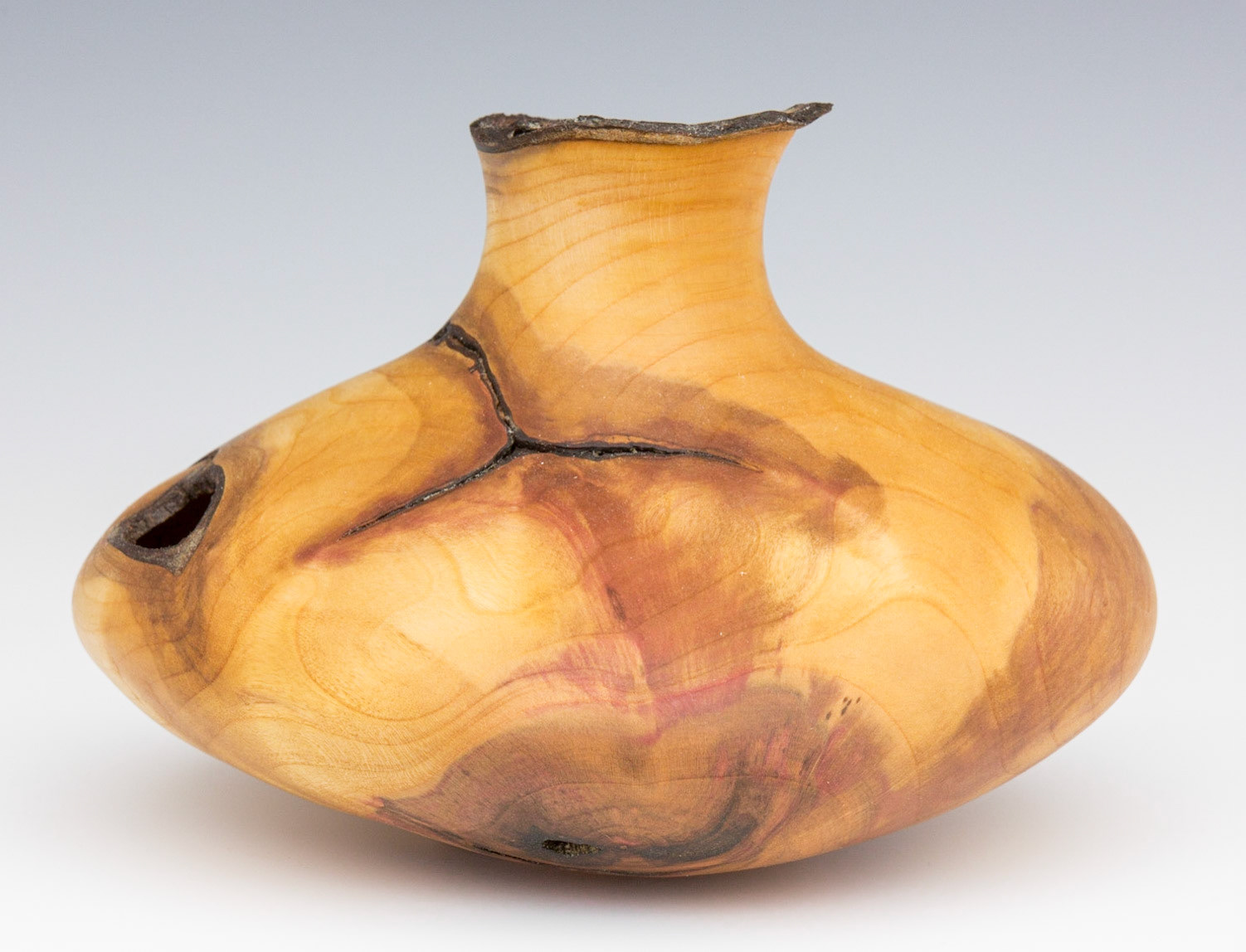 Plum Natural Edge Hollow Form - Diameter: 7 1/2 inches, Height: 4 1/2 inches (F85)