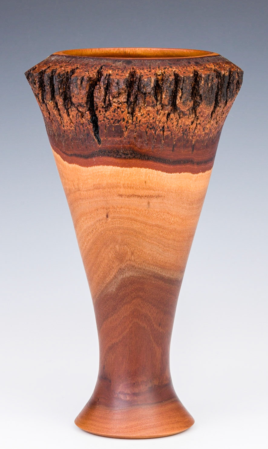 Iron Bark Eucalyptus Natural Edge Hollow Form  (Hole in center of base) - Diameter: 5 1/4 inches, Height: 9 inches  (A91)