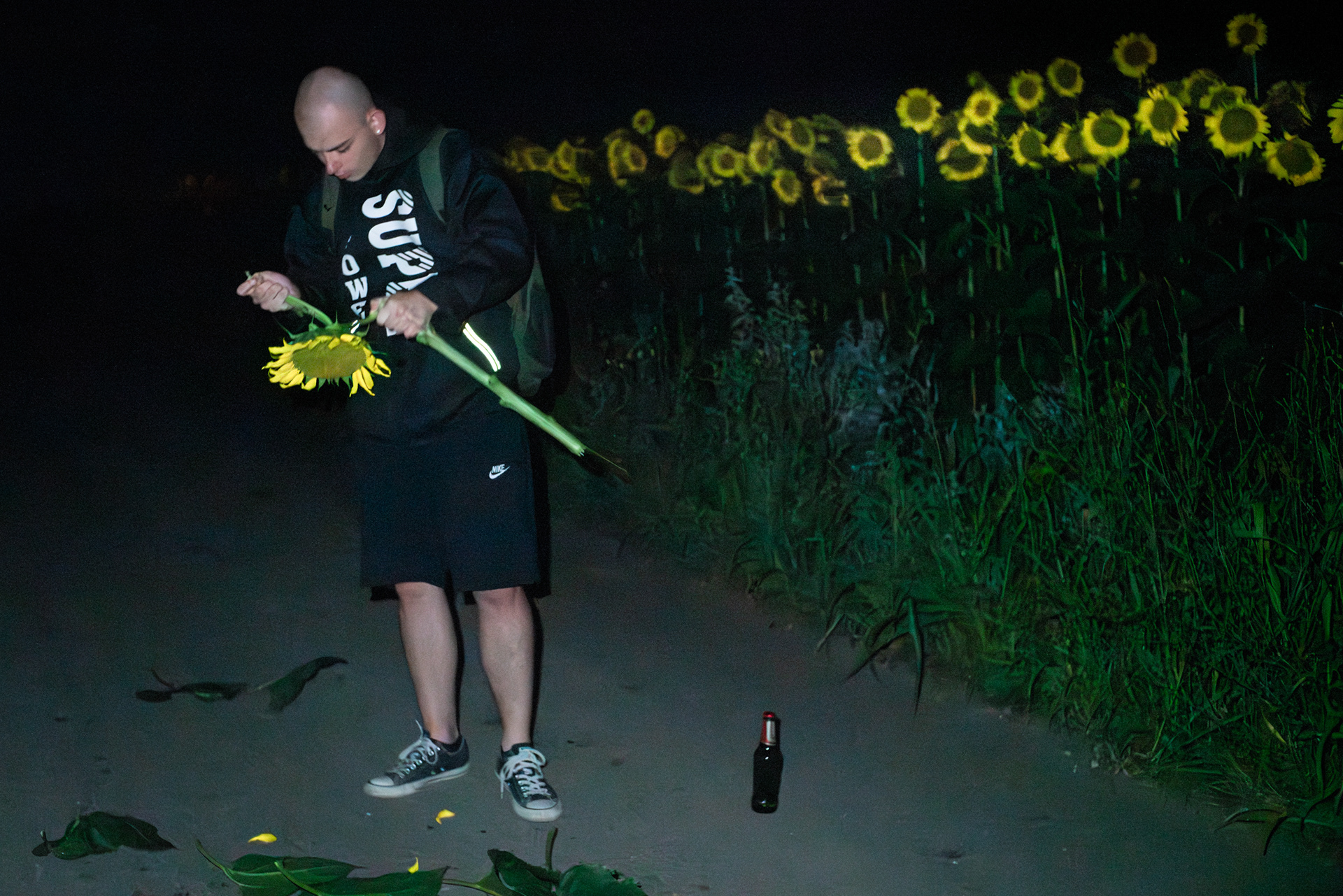 Marcel preparing a sunflower for Iustina on her birthday. Vama Veche, 2021.