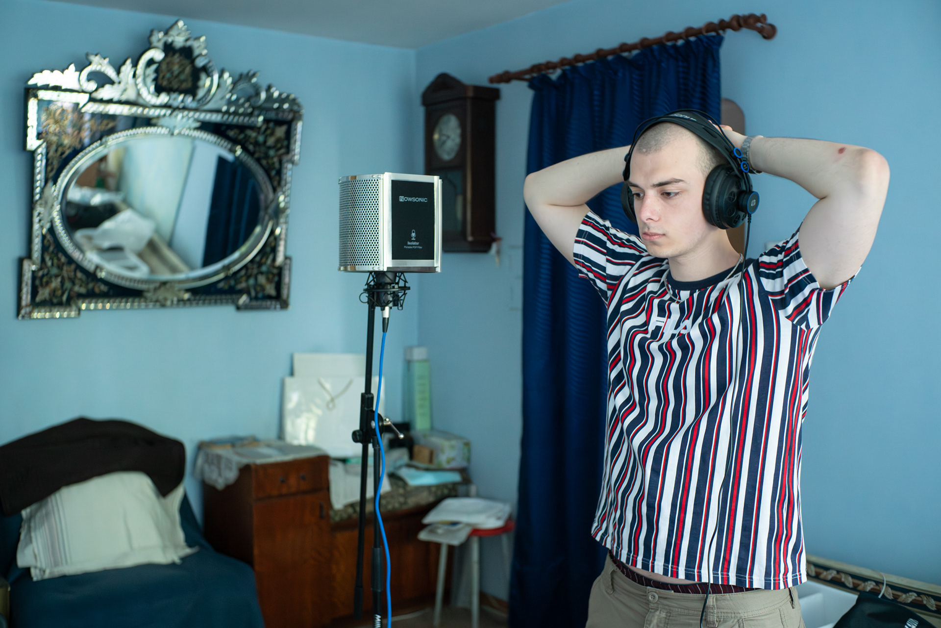 Marcel recording his rap album. Bucharest, May 2021.