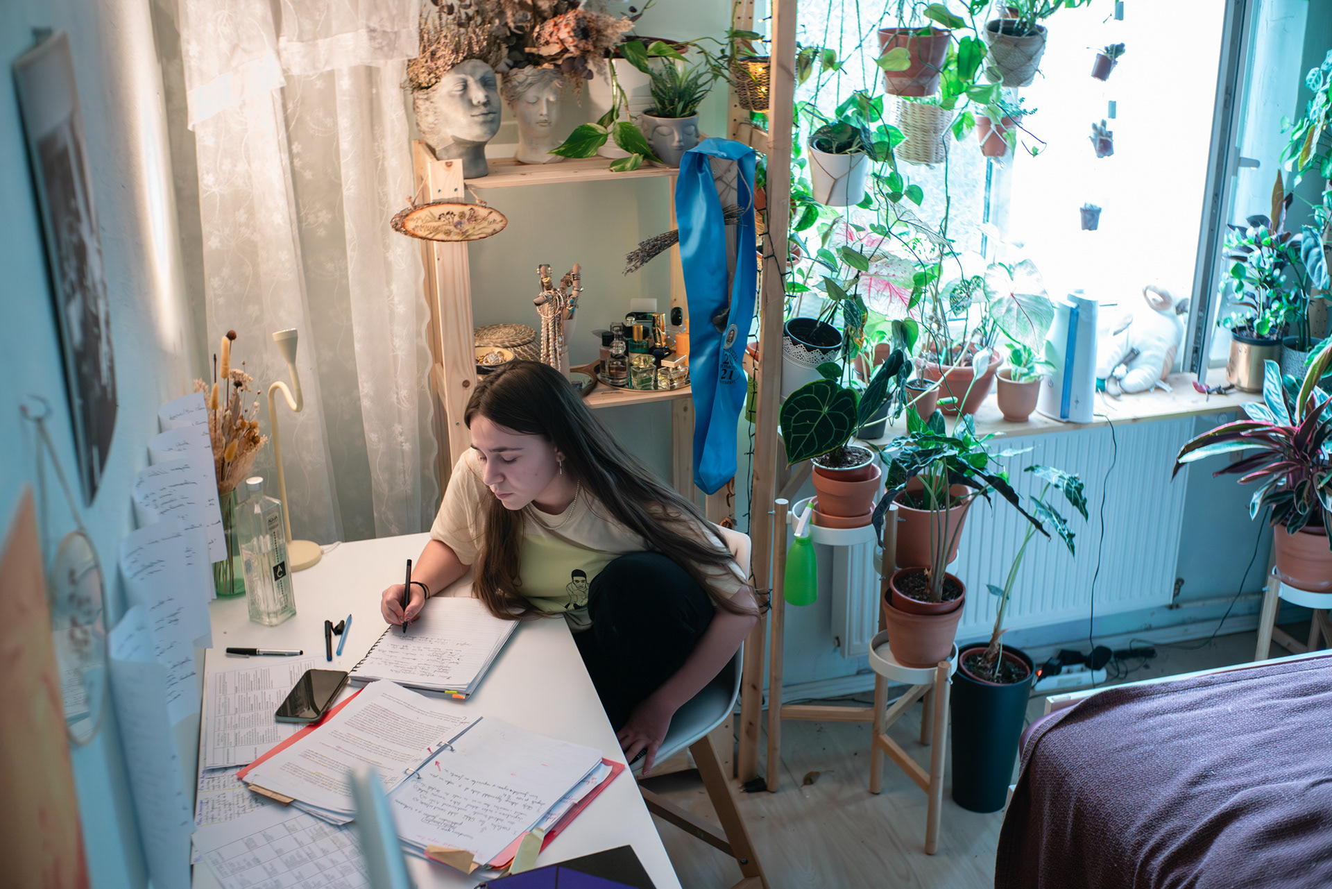 Iustina studying for the Baccalaureate exam. Bucharest, June 2021.