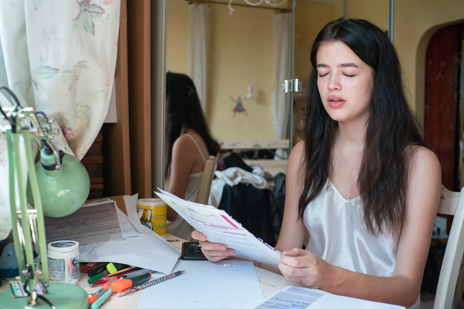 Mara studying for the Baccalaureate exam. Bucharest, June 2021.