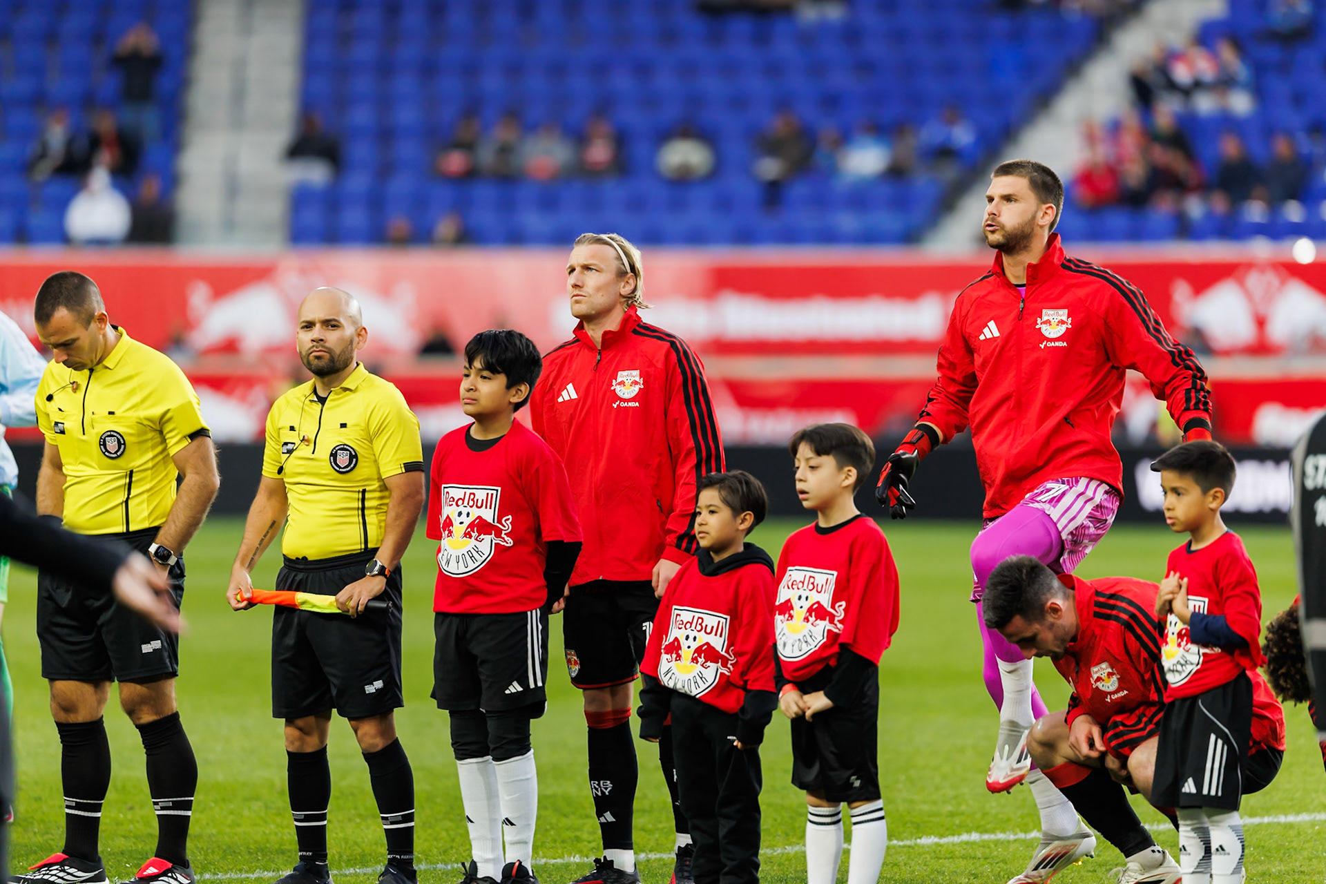 Red Bulls players line up before the U.S. Open Cup match.