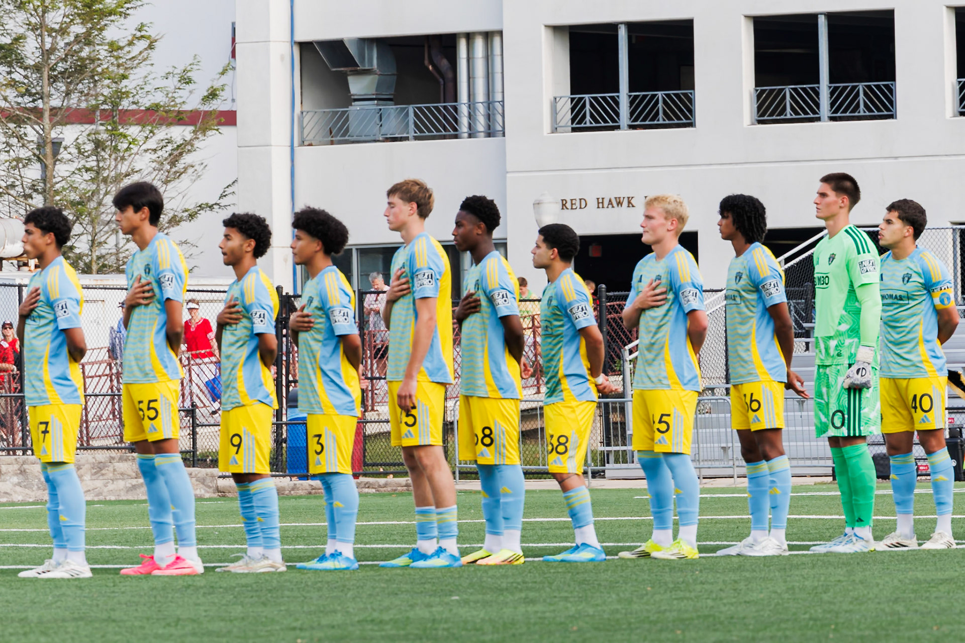 Philadelphia Union II players line up before the match.