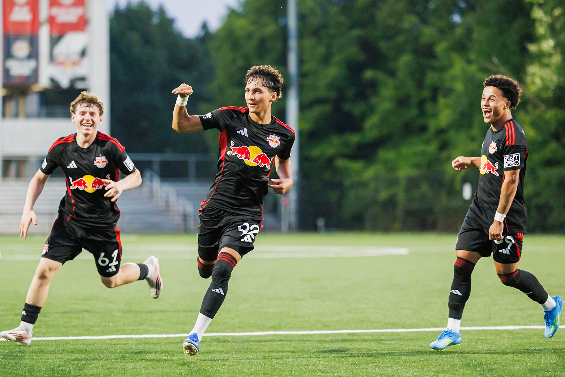 Dennis Nelich celebrates his hat trick.