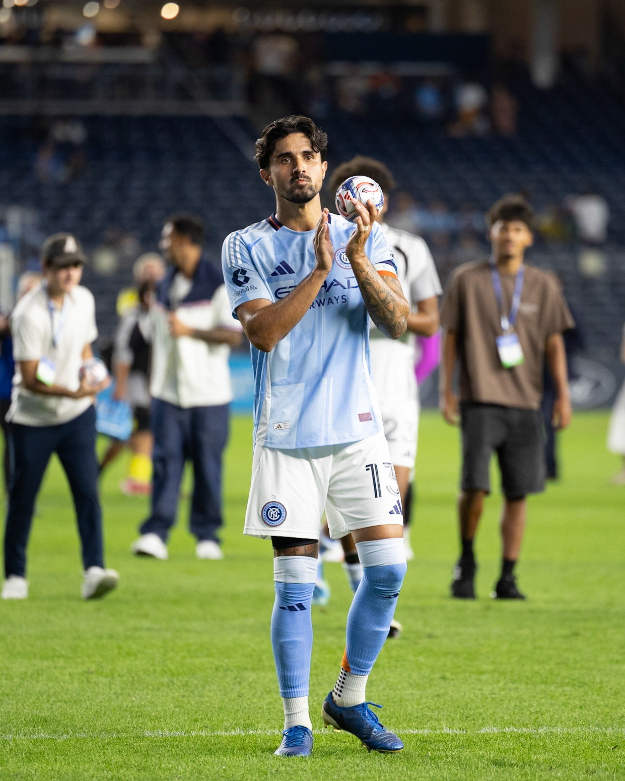 Thiago Martins (13) of New York City FC applauds supporters after the match against Nashville SC.