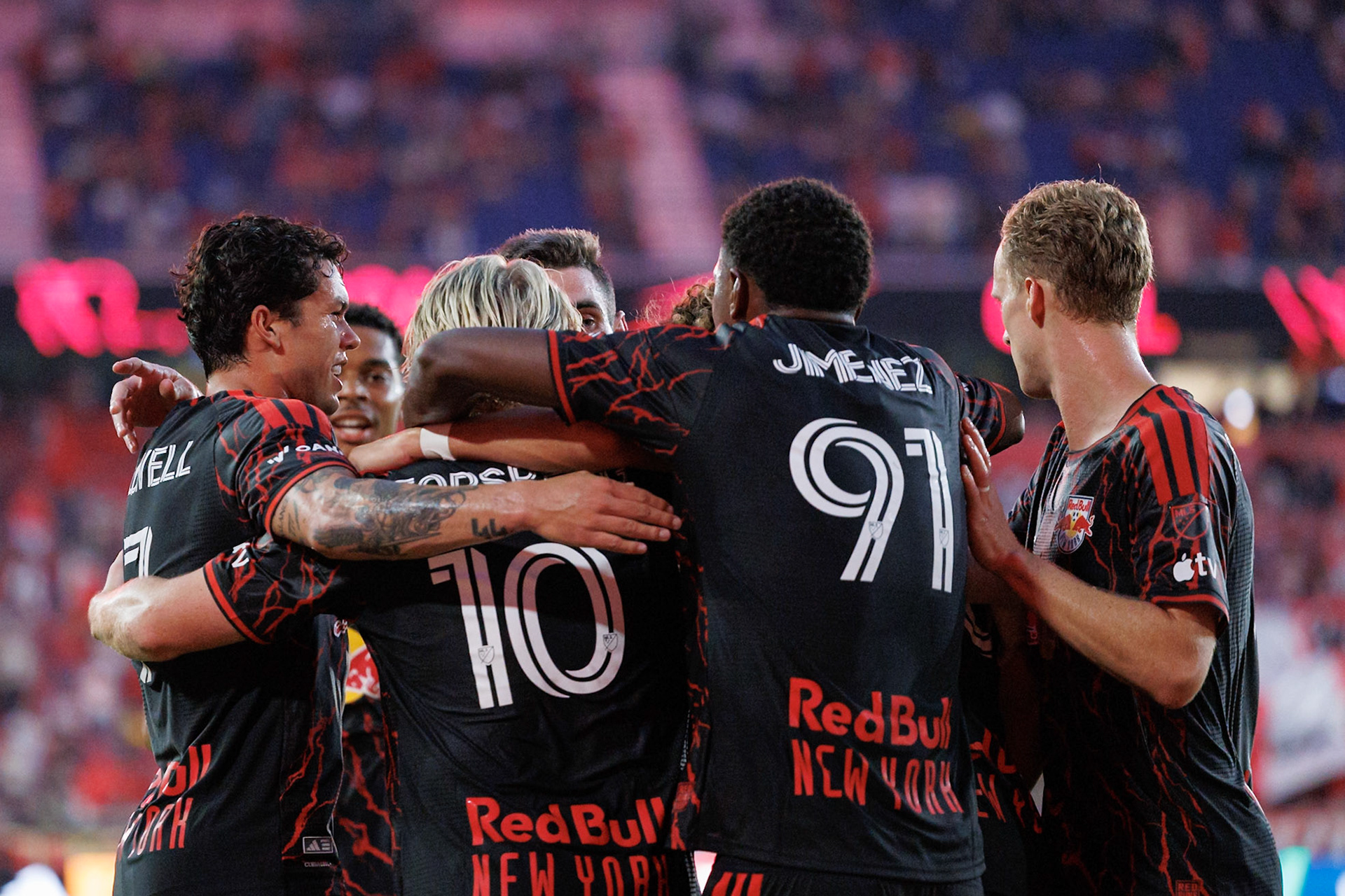 Emil Forsberg and New York Red Bulls teammates celebrate during the second half.
