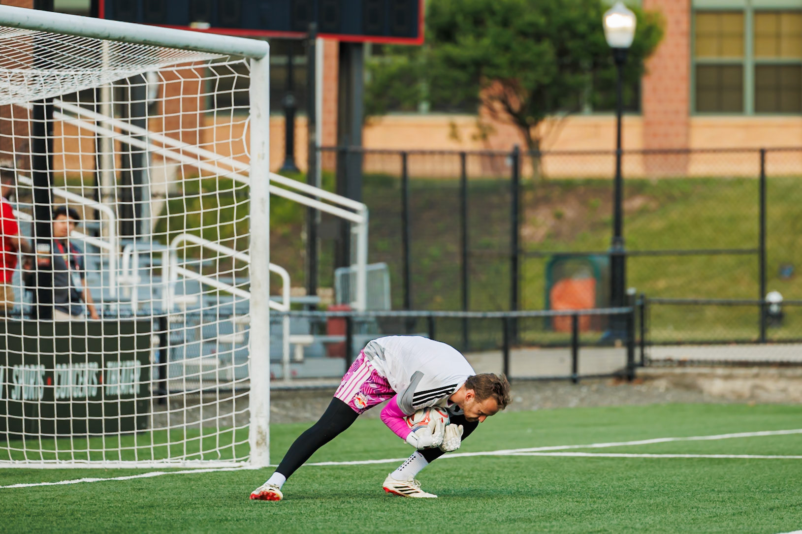 Austin Causey warms up before MLS NEXT Pro action.