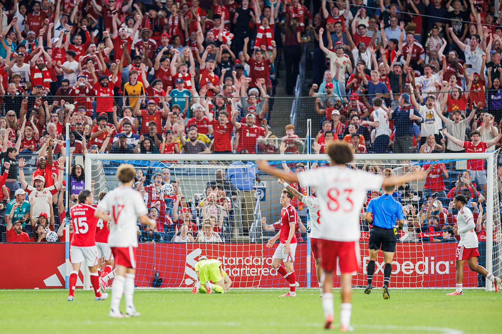 Rio Ngumoha scores the match-winning goal for Liverpool.