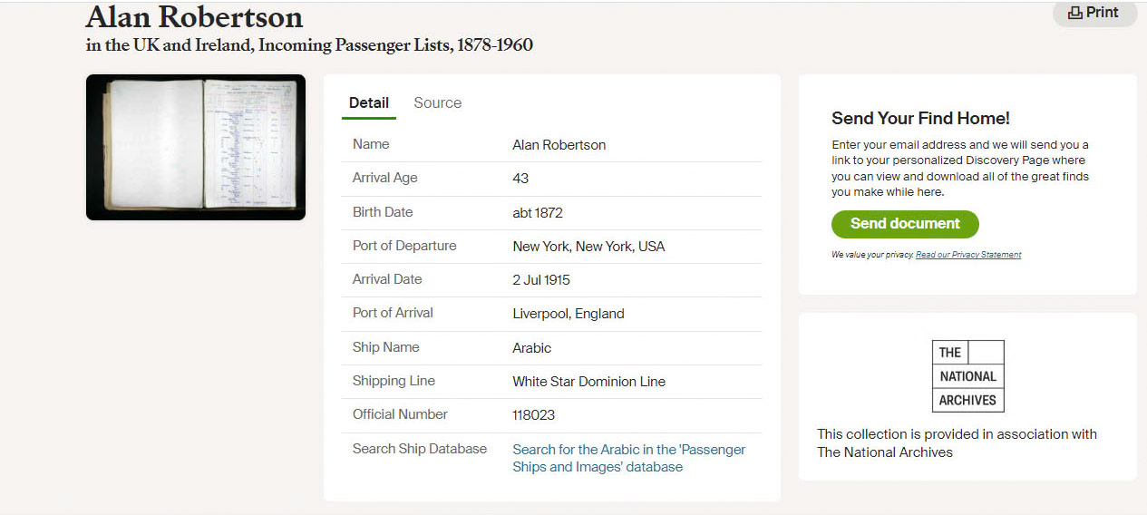 1915 Return from US