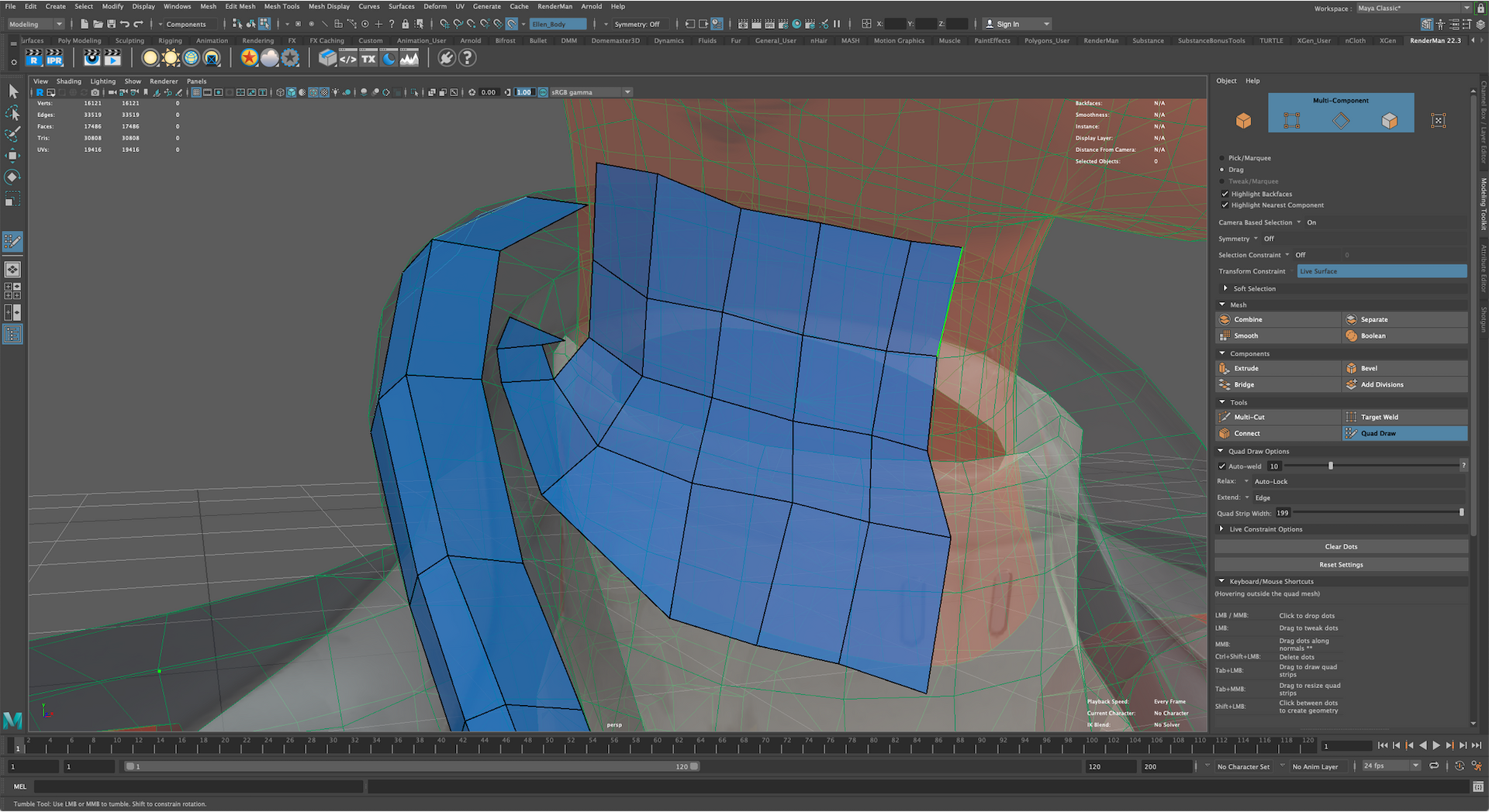 A screenshot from a tutorial from the Unity Learn site: Retopology Best Practices in Maya for Unity