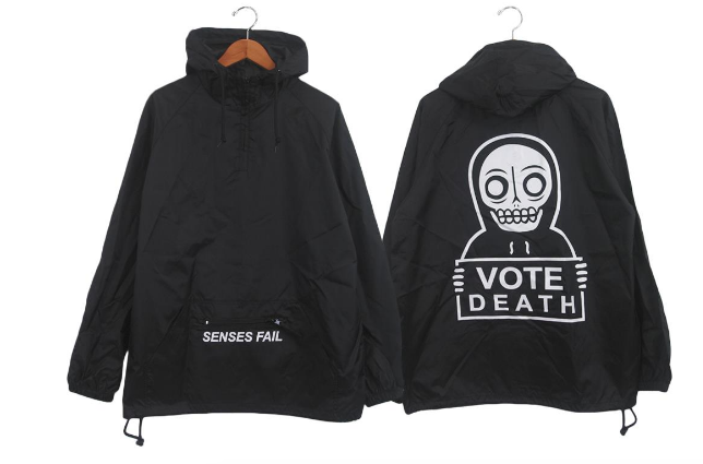 "Vote Death Sign" design on windbreakers
