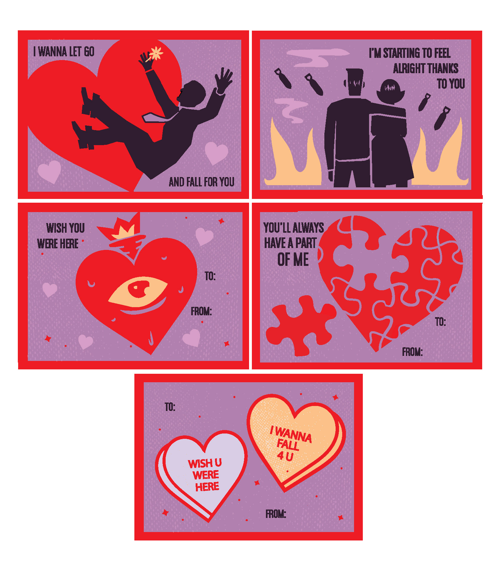 Valentines Day cards based on lyrics from The Peace and the Panic