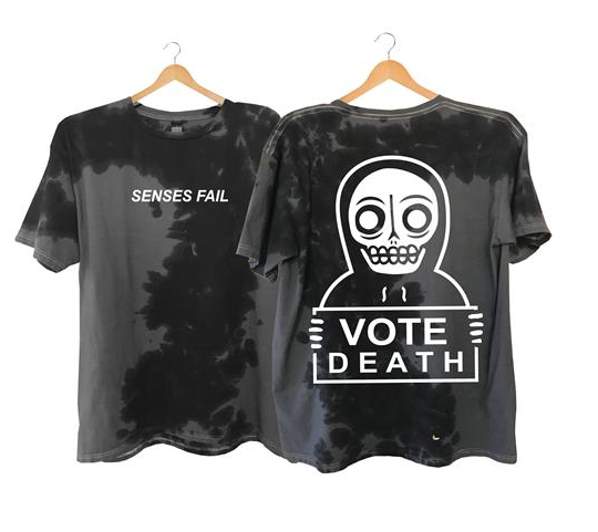 "Vote Death Sign" design on custom tye dye shirts