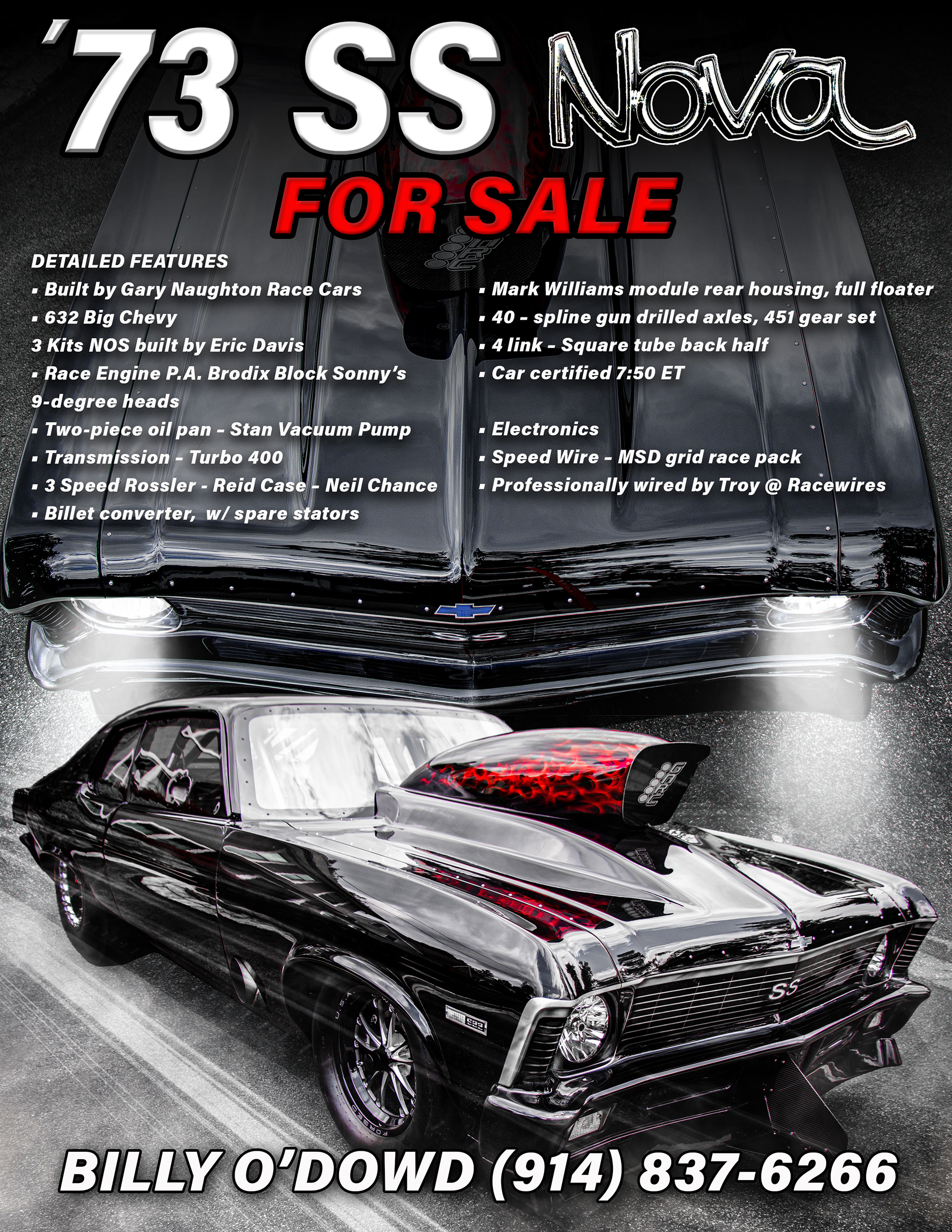 Sale info sheet for drag racer Billy O'Dowd