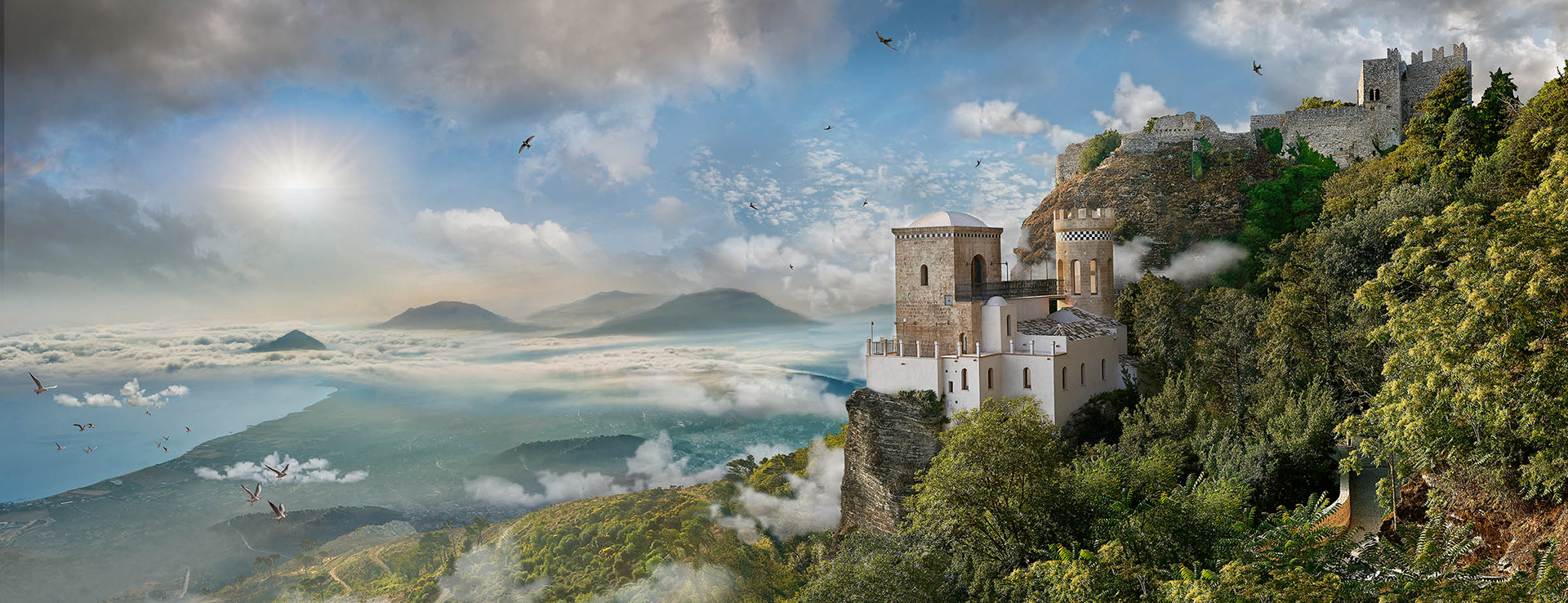 Norman Castello di Vénere (back) Torretta Pepoli (foreground) Erice Sicily photo by photographer Paul E Williams