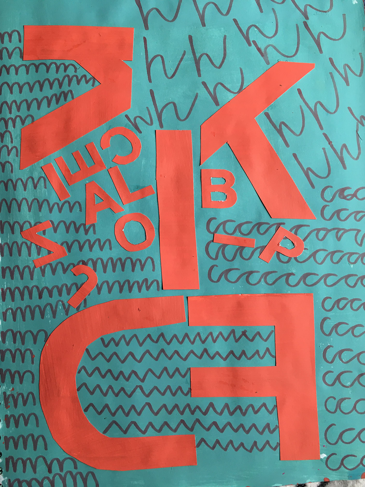 A3 collages using broken down letters