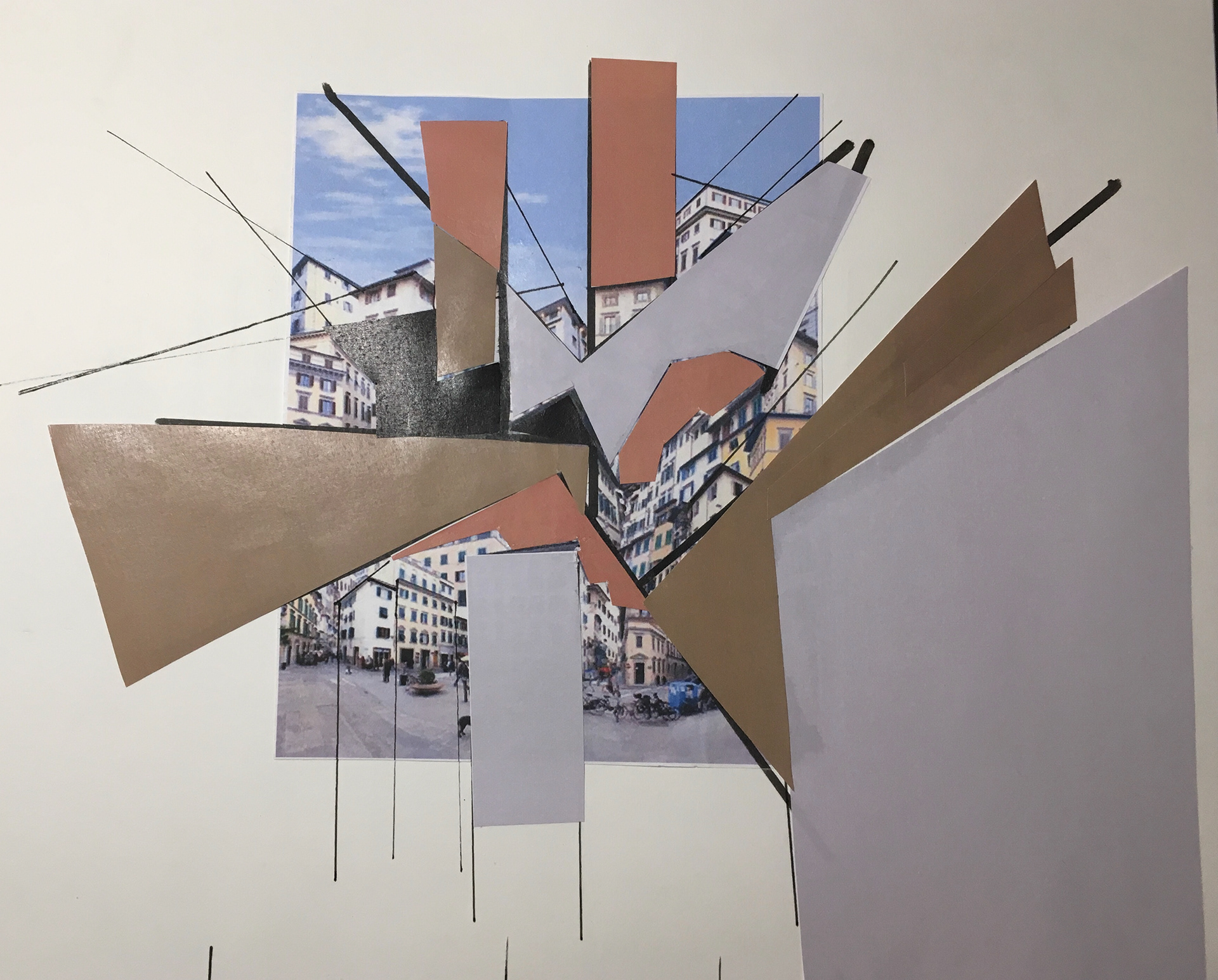 I used the same technique as I had originally done but I filled in the shapes with colours from my colour pallet which I selected from my research images.