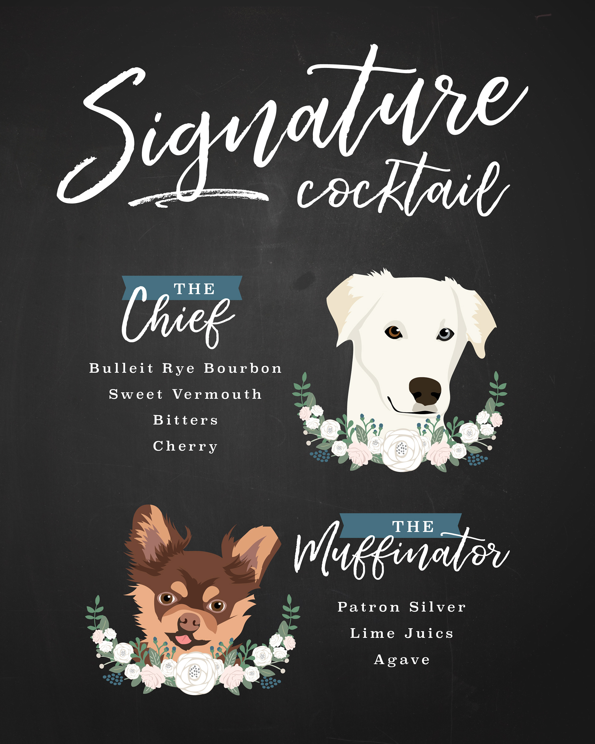 2 Pet Signature Cocktail Sign - Chalkboard
