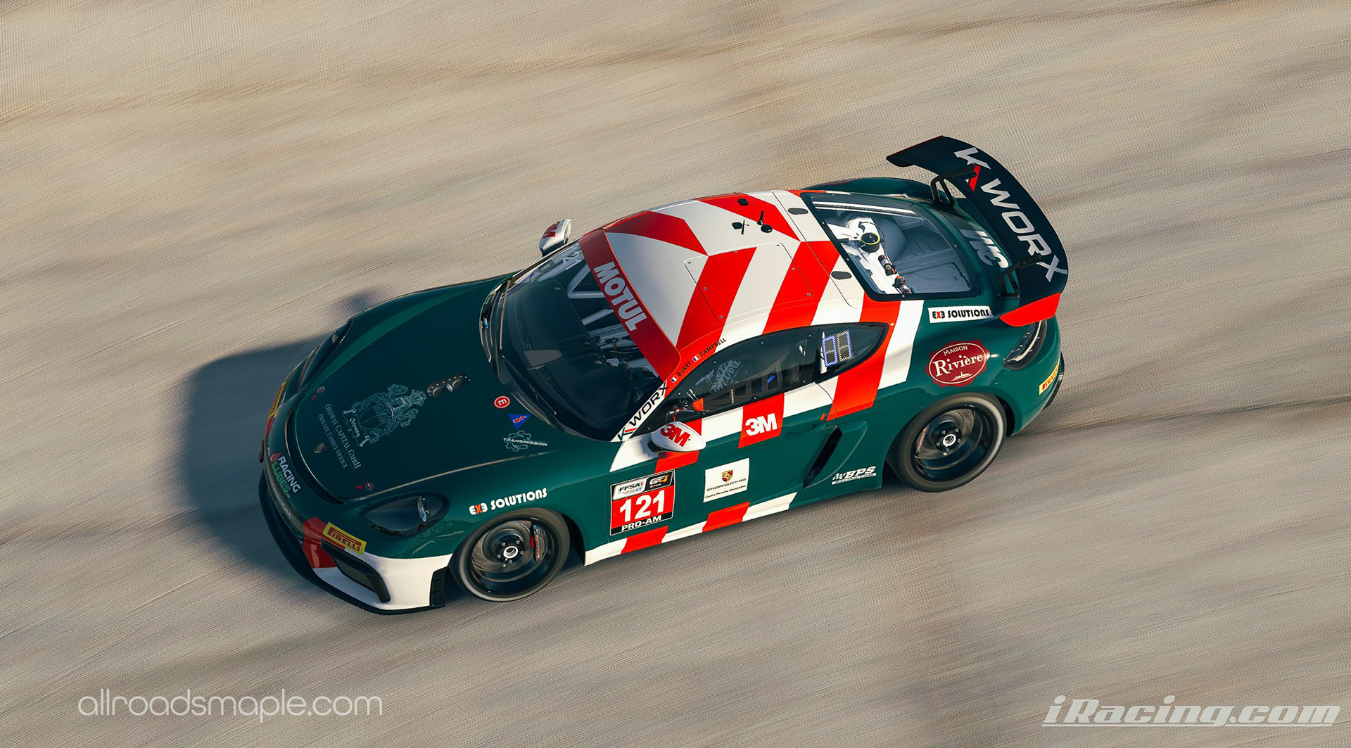 Digitization of 121 K-Worx Racing Porsche 718 Cayman GT4 RS Clubsport, racing in the Championnat de France FFSA GT4 PRO-AM category as of 2022