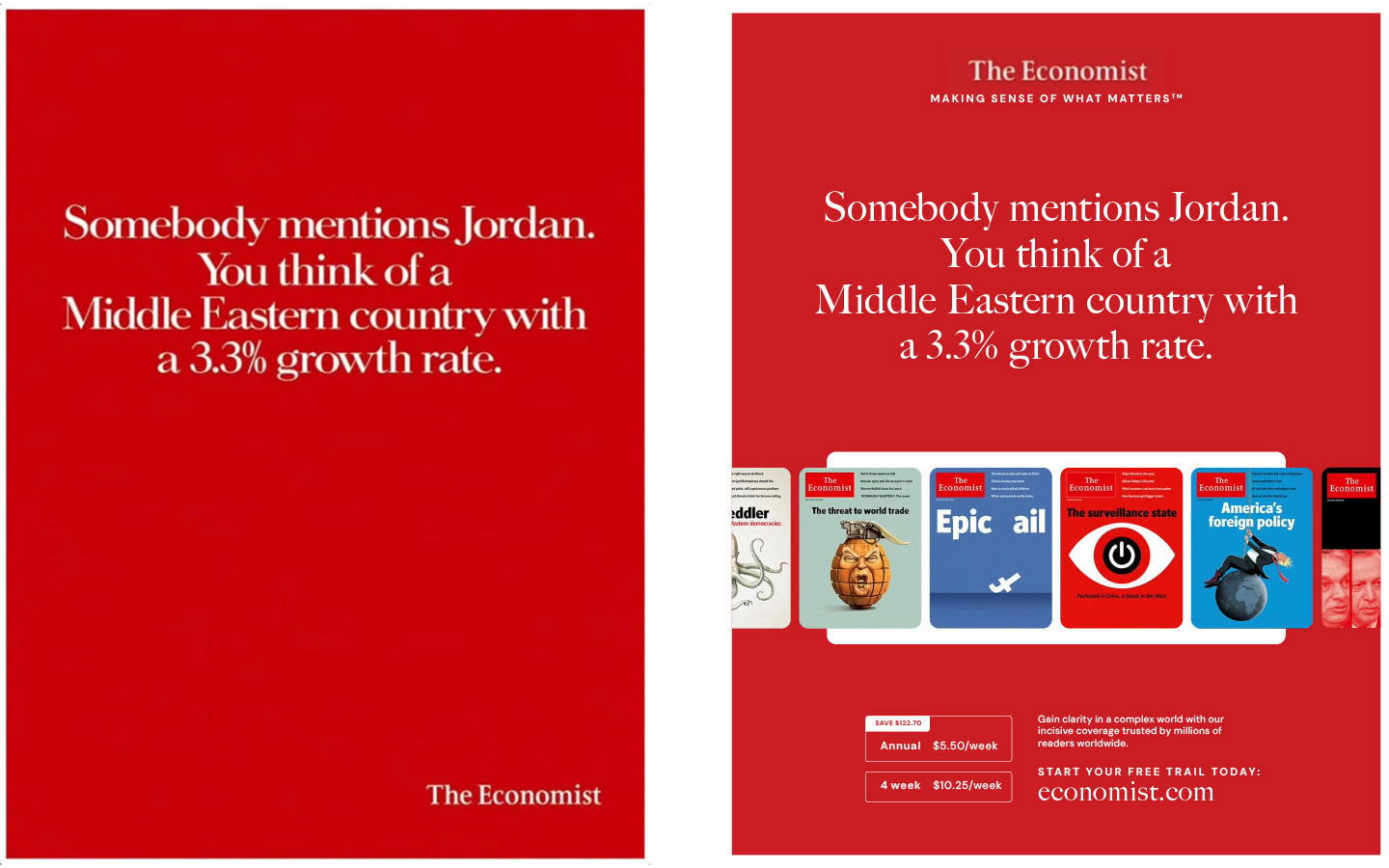 The Economist ad design comparison simple and with more design