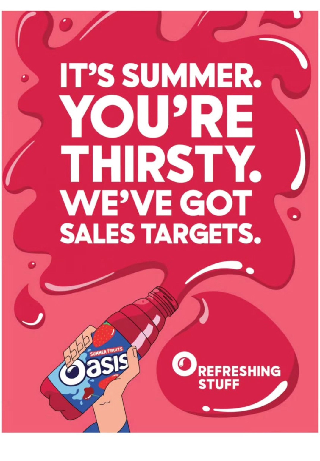 Oasis summer fruit drink funny ad copywriting sales targets