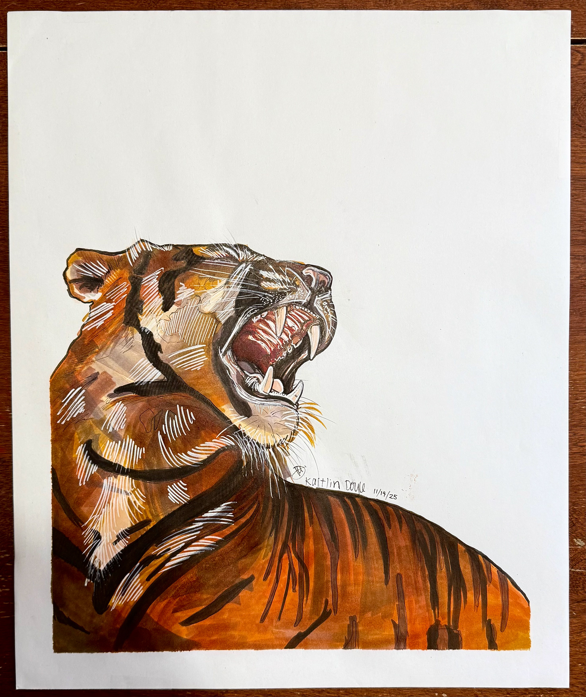 "Le Tigre Rugissant" | Alcohol marker, acrylic paint marker, and fine liner on layout paper, mounted on Bristol board