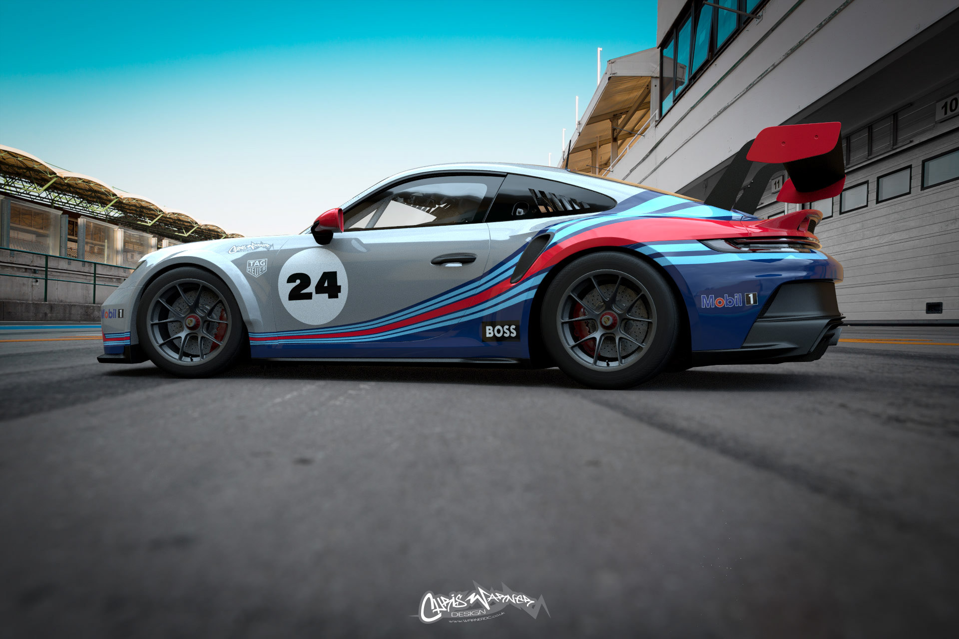Martini style Porsche GT3 Cup livery design by Chris Warner Design