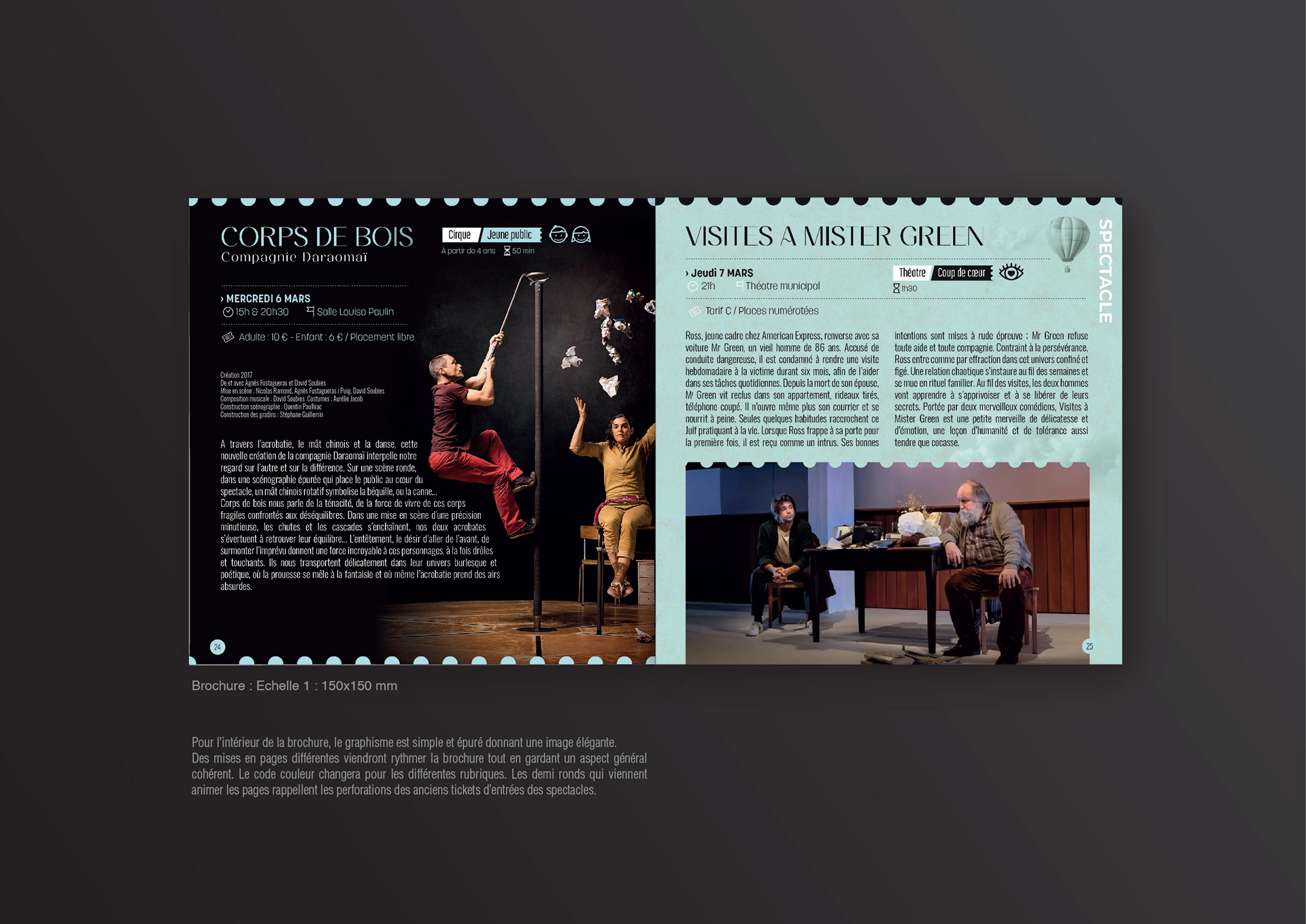 création graphique pour la saison culturelle de la ville de castres, déclinaison du visuel sur différents supports, affiche, brochure