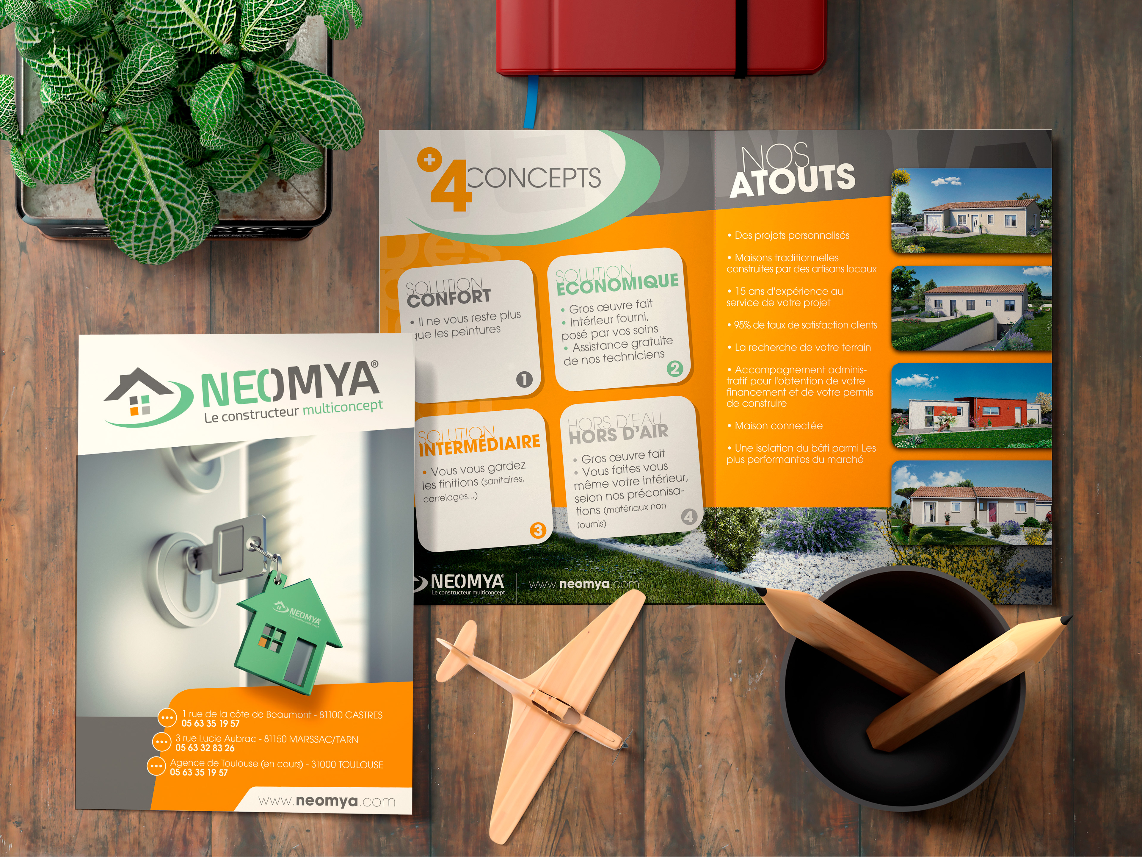 réalisation de documents commerciaux plaquette de présentation chemise à rabats cartes de correspondances