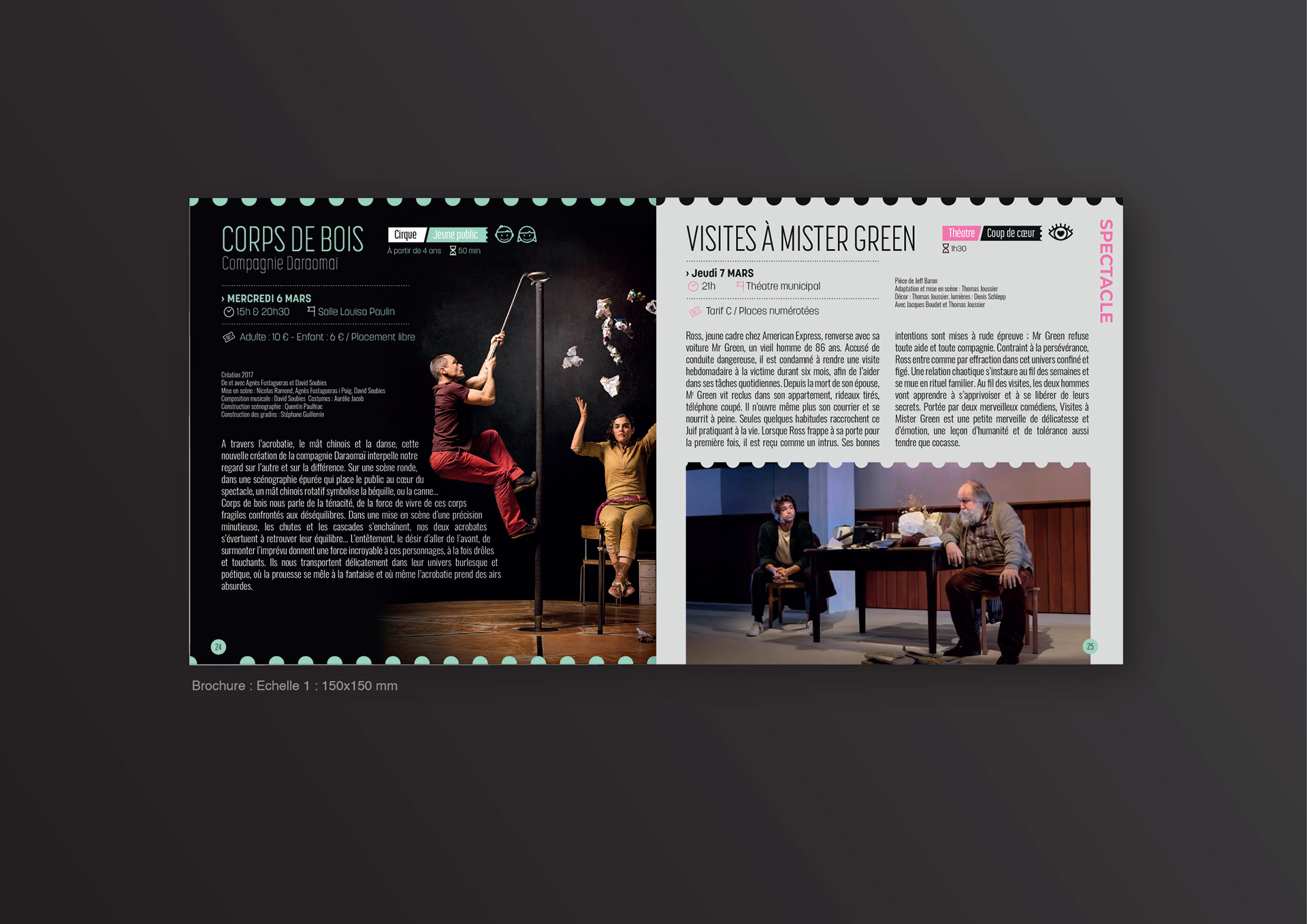 création graphique pour la saison culturelle de la ville de castres, déclinaison du visuel sur différents supports, affiche, brochure