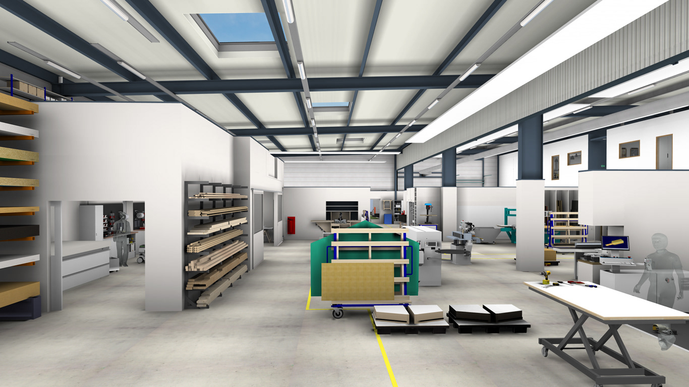 Une Presse à chaud dans un local ventilé pour thermoformer le Corian et le Krion